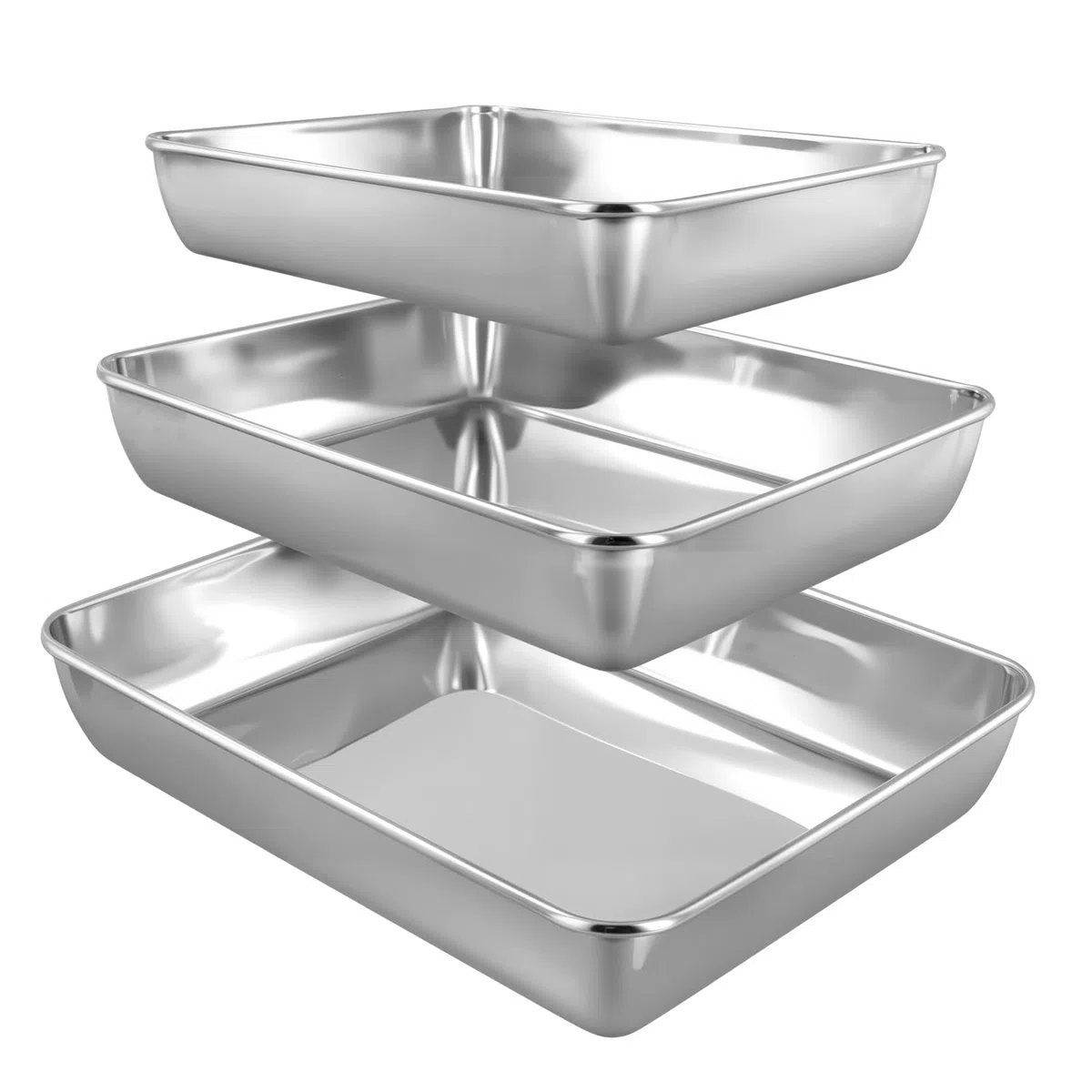 SINJEUN Set di 3 Teglia da Forno Rettangolare in acciaio inox, vassoio per Pane, Pizza, Verdure Frutta, 3 Dimensioni, 35 x 30 x 5 cm, 30 x 25 x 5 cm, 25 x 20 x 5 cm