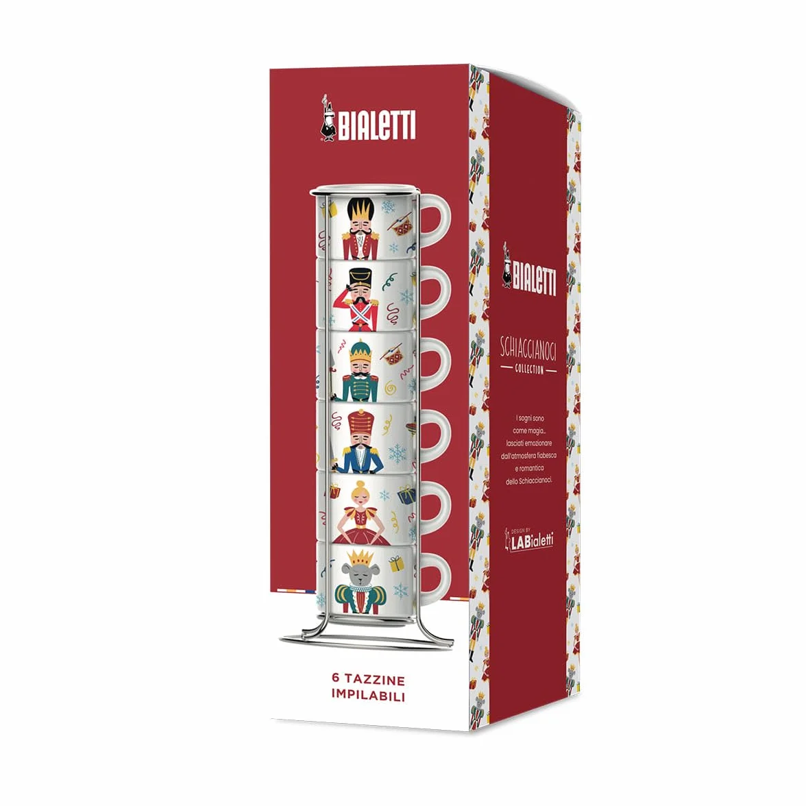Bialetti Schiaccianoci, Set 6 Tazzine Impilabili, Porcellana