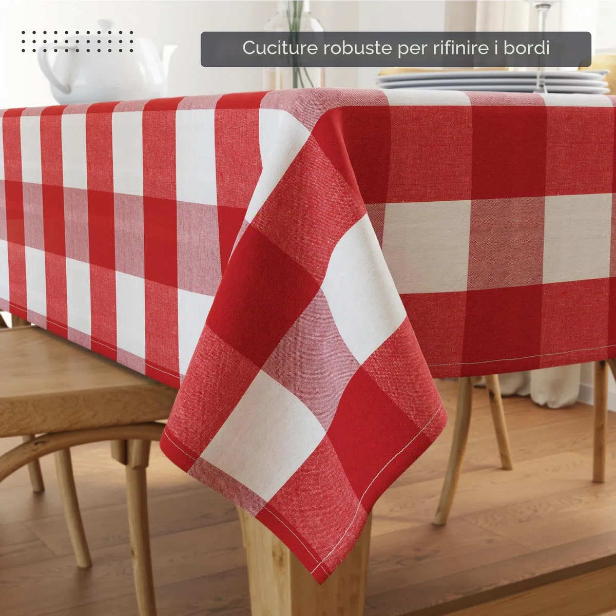 Encasa XO Tovaglia Rettangolare in Cotone | (140x240 cm) | Controlli rossi di Buffalo | Tovaglia Decorativa