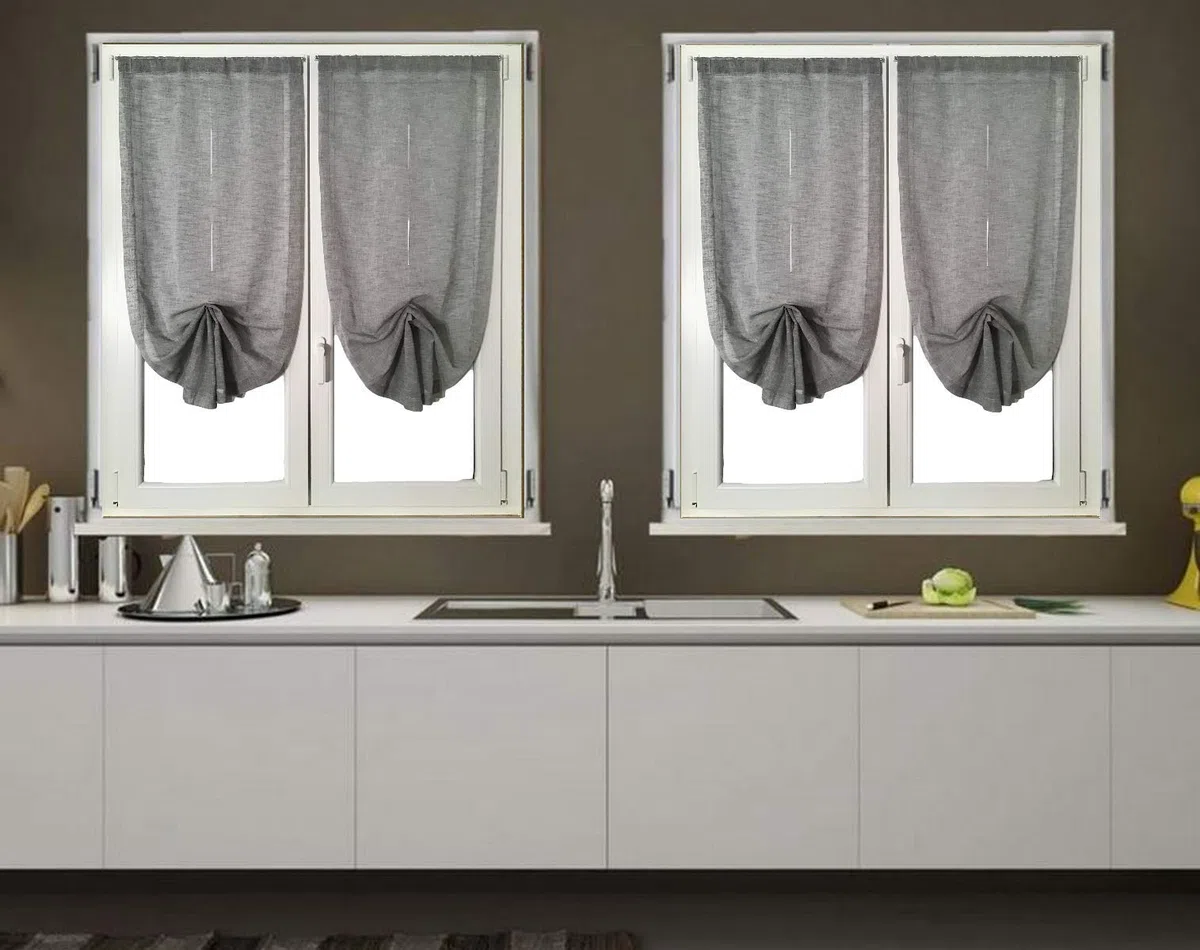 mauro Coppia Tende a Pacchetto Tendine Regolabili per Finestra e Porta a Vetro Larghezza 65 cm-Colore Grigio (B - 2 * 65x240 cm)