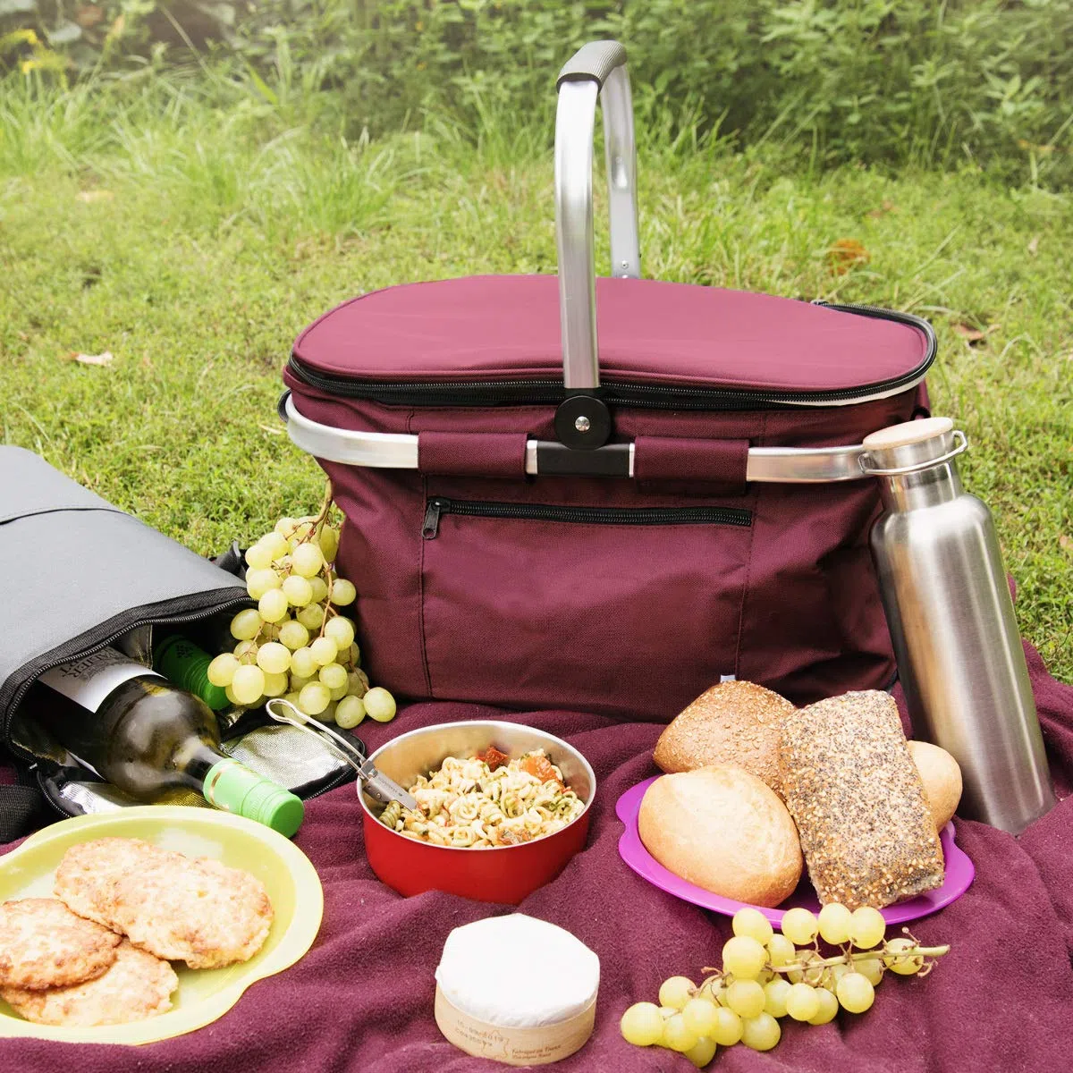 Navaris Borsa Termica PIC-Nic 4 Persone - Cesto Porta Pranzo Termico 27 Litri 43x26cm - Borsafrigo Mare Campeggio Shopping - Cesta Isolante - Rosso