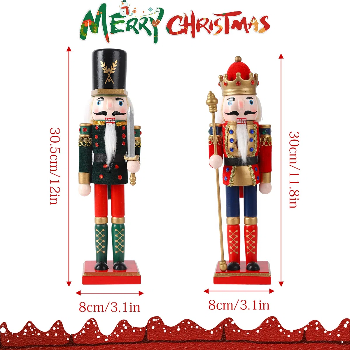 Hileyu 2 Pezzi Soldato Schiaccianoci di Natale Ornamento di Burattini in Legno Giocattolo Schiaccianoci da 30 cm Decorazioni da Tavolo Classiche Tradizionali di Natale