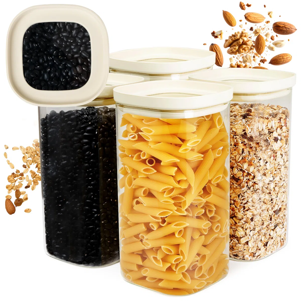 Set di 4 Barattoli di Vetro con Coperchio robusto Vetro Borosilicato + Etichette (4x 1500ml) Contenitore Ermetico per Alimenti - Contenitori per Pasta