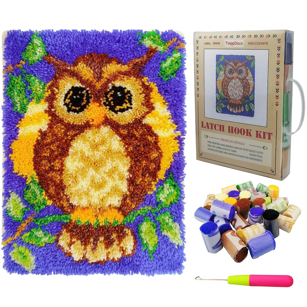 TmppDeco Kit con gancio a scatto a forma di gufo, per principianti, fai da te, per principianti, 38 x 50 cm