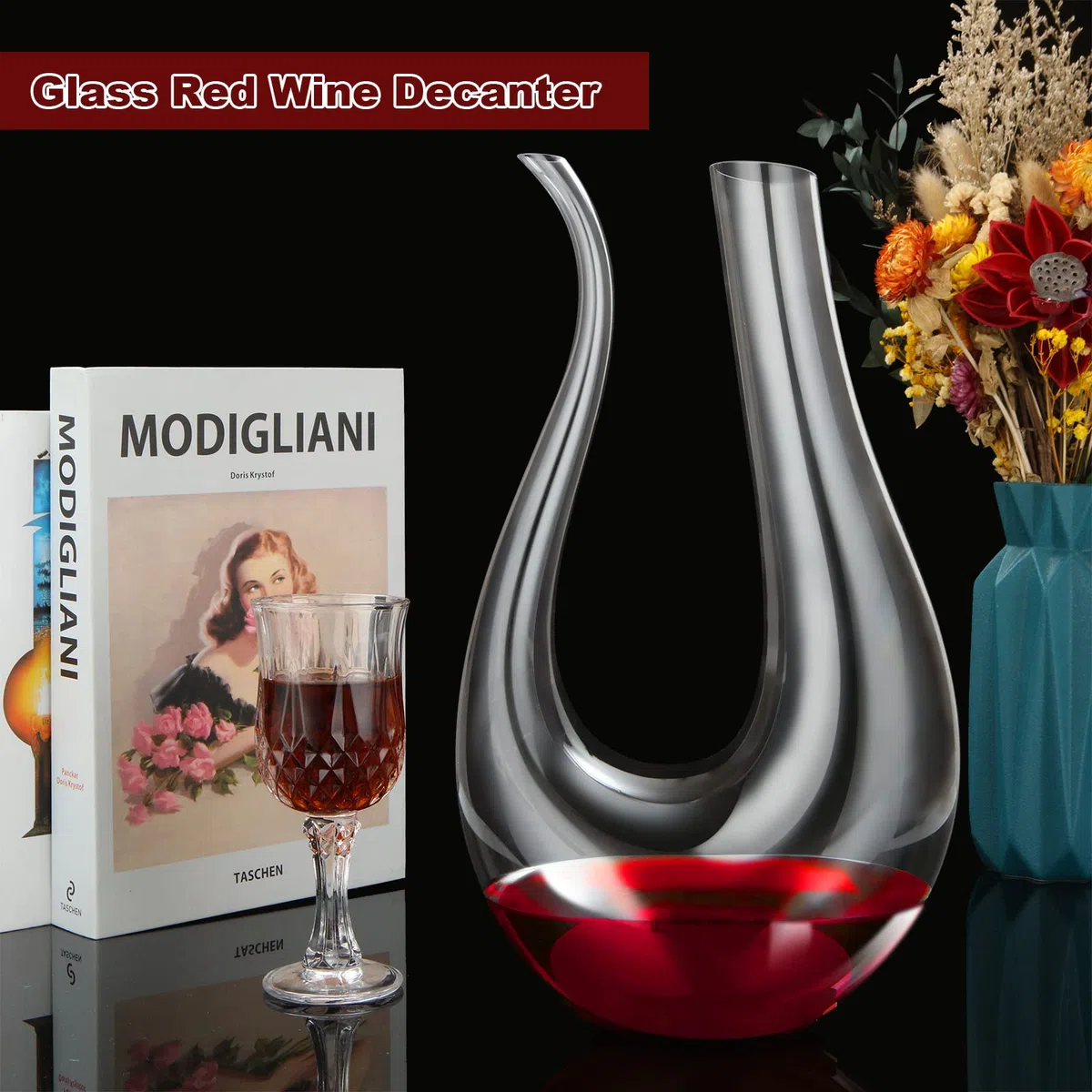 JMIATRY Decanter per vino a forma di U, decanter per vino in vetro da 1,5 litri, decanter classico per vino rosso con beccuccio inclinato facile da versare