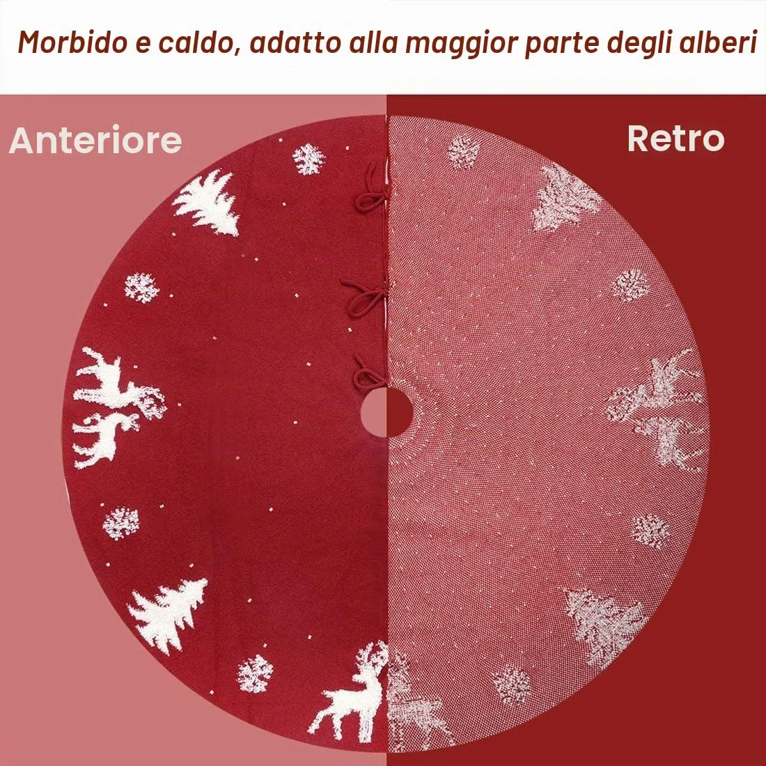 LATERN 3D Maglia Gonna Albero di Natale, 122cm Gonna Grande Albero di Natale Tappetino Lavorato a Maglia con Filo di Lana Fatto a Mano al 100% Copertura della Base Dell'albero di Alce Fiocco