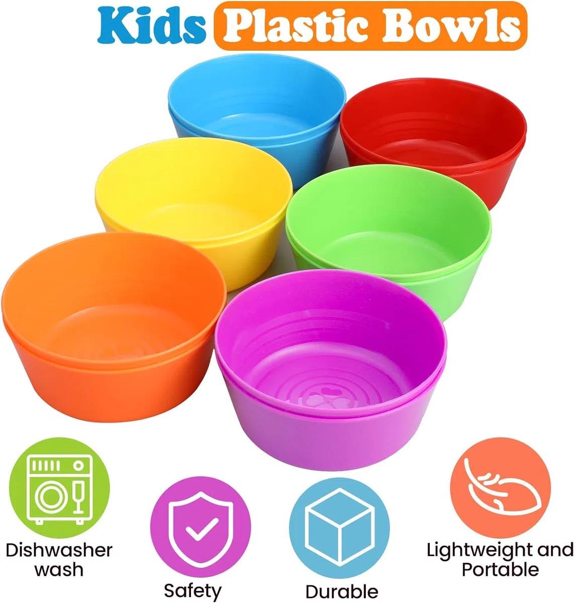 LATERN 48 ciotole di plastica riutilizzabili, 300 ml, infrangibili in plastica per bambini, microonde e lavabili in lavastoviglie, per cereali, zuppe, spuntini, insalata di frutta (6 colori)