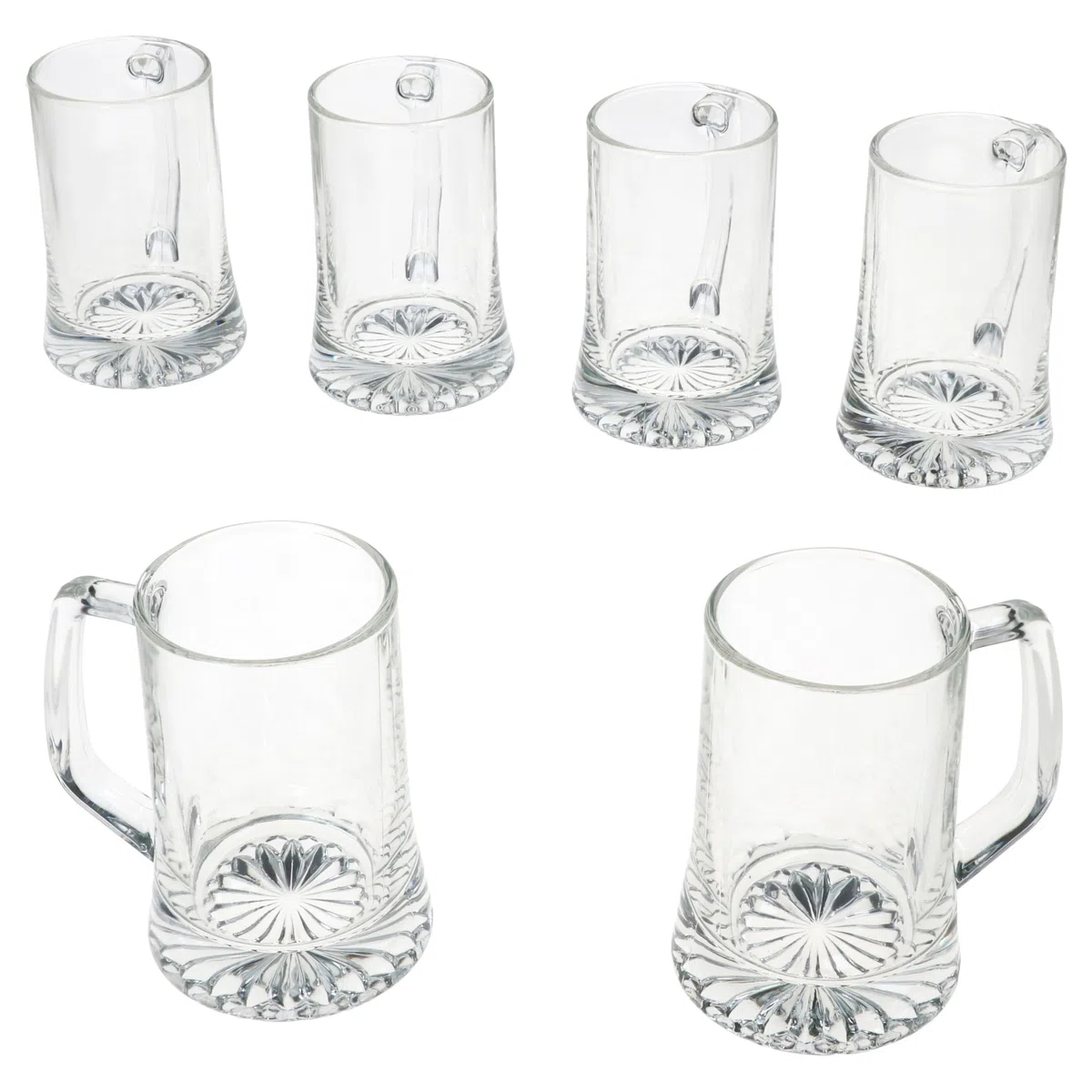 MamboCat Akki - Set di 6 boccali da birra da 0,2 l, altezza 12,2 cm, per 6 persone, in vetro con fondo a stella e manico, bicchieri da birra trasparenti da 200 ml, per feste