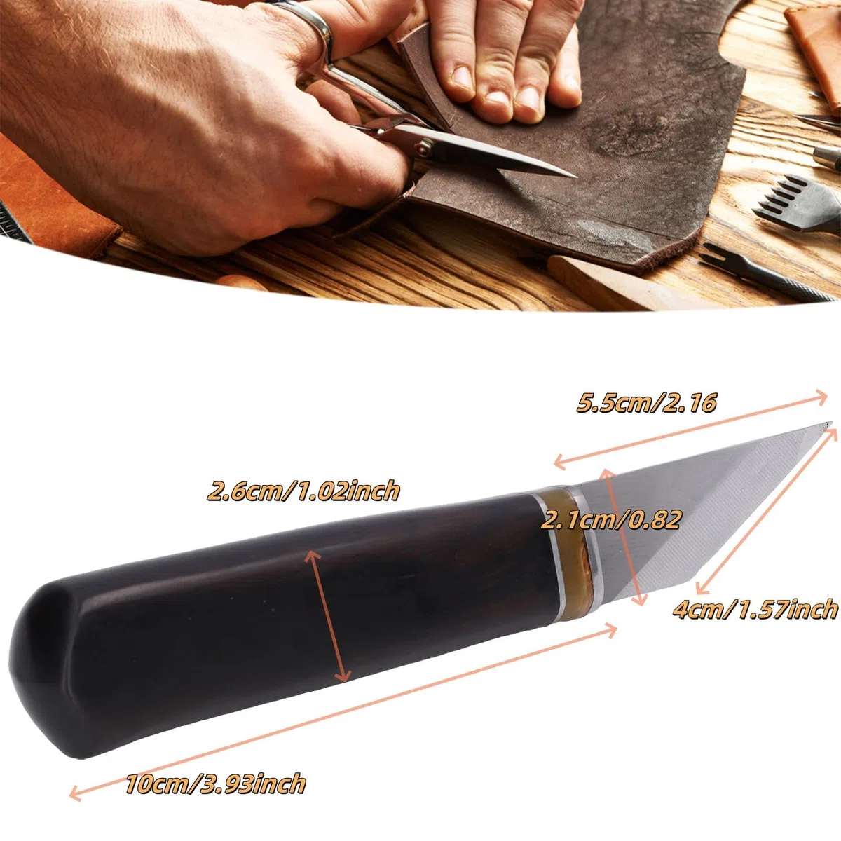 Coltello da Taglio per Pelle Professionale, Lama in Acciaio Inossidabile con Manico in Legno, Utensile da Taglio per Artigianato in Pelle Fai da Te, Skiver e Beveler per Cuoio