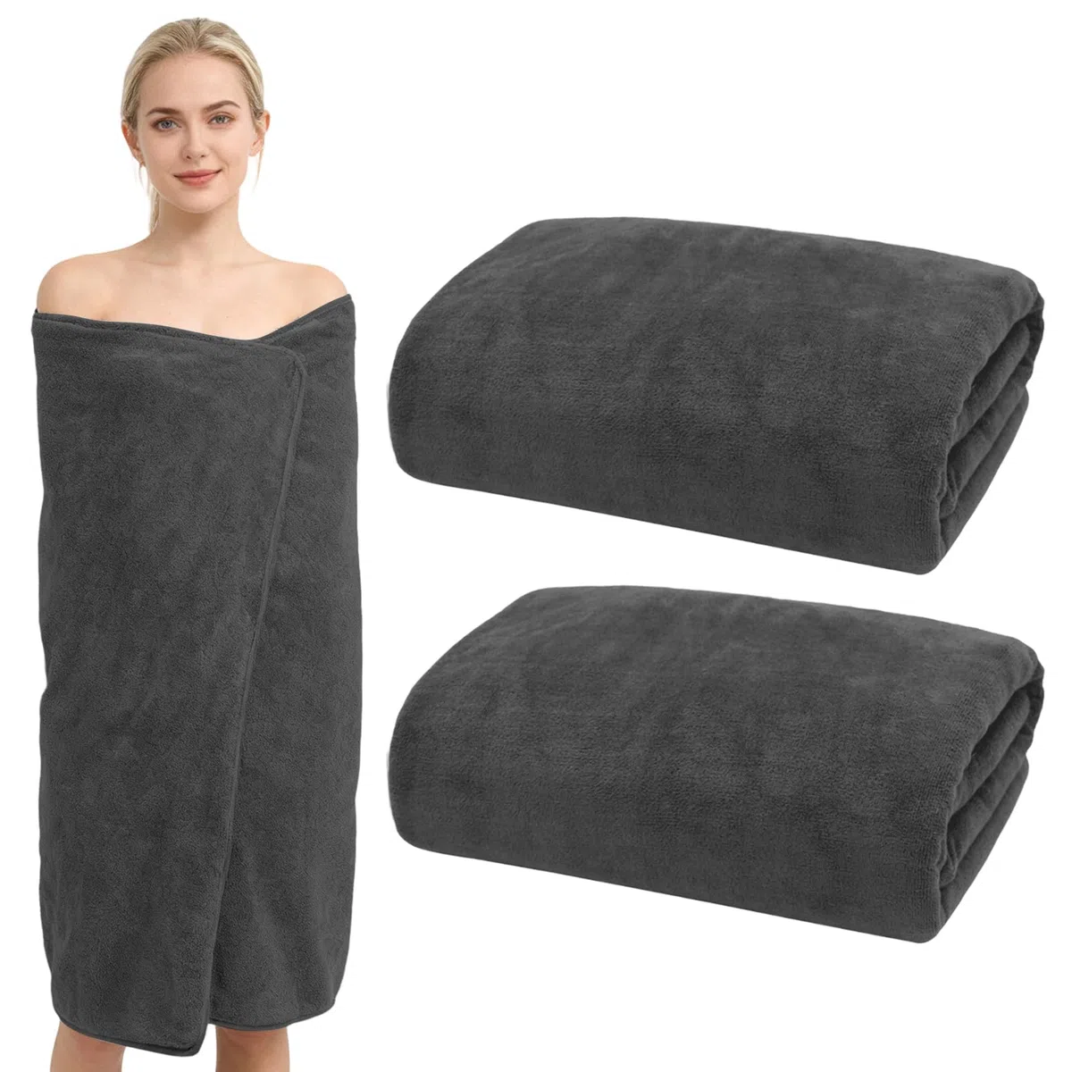 SUNOYA Confezione da 2 asciugamani da bagno grandi, dimensioni XXL, 100 x 200 cm, asciugamano da bagno grande in cotone, asciugamano da doccia grigio, per asciugamani da sauna, asciugamano da spiaggia