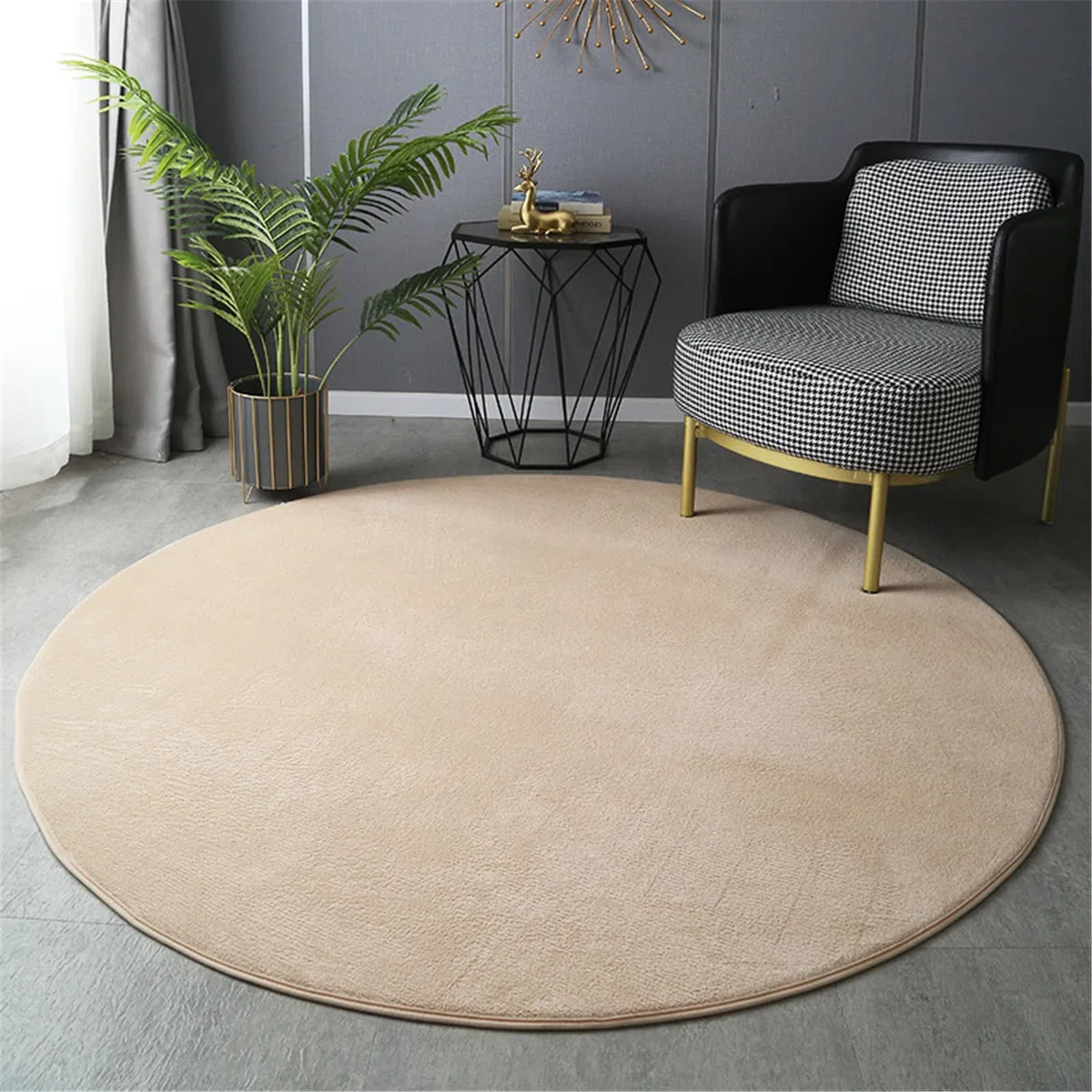 Highdi Tappeto Rotondo Salotto Cameretta Tinta Unita Pelo Corto Tappeto Moderno Morbido Antiscivolo Tappeti Tappeti per Bambini Cucina Balcone Tappet Tavolino (120cm,Beige)
