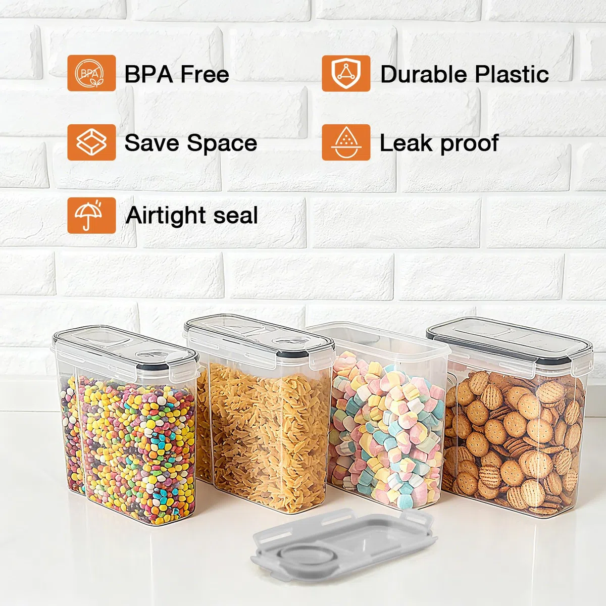 AiQInu 2.5L Contenitori Ermetici per Alimenti con Coperchio, 4 Pezzi Organizer Dispensa Cucina per Cereali in plastica per Conservare Cereali, Pasta, Farina, Cibo per Animali Domestici