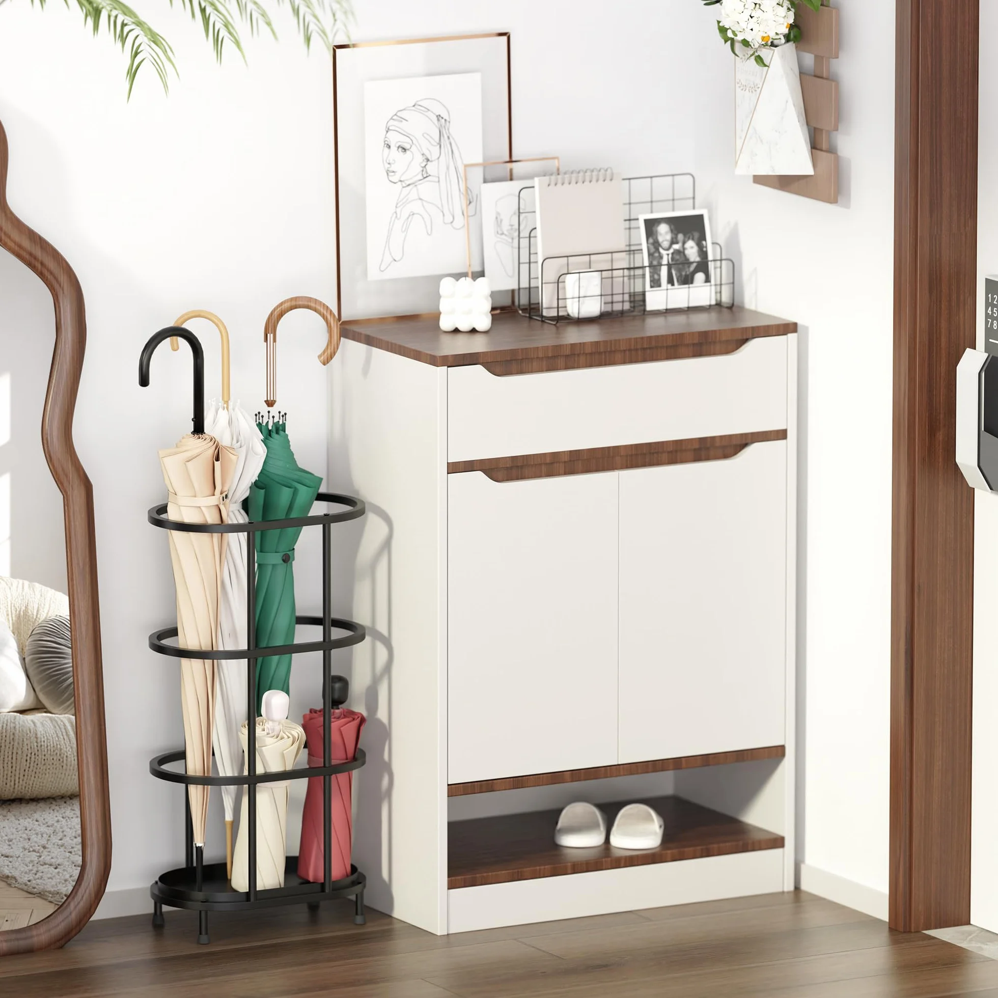 Alyoen Portaombrelli per ingresso, grande portaombrelli in metallo, 17 x 27 x 55 cm, con piedini regolabili, decorativo, autoportante, ellittico, traforato, per casa e ufficio