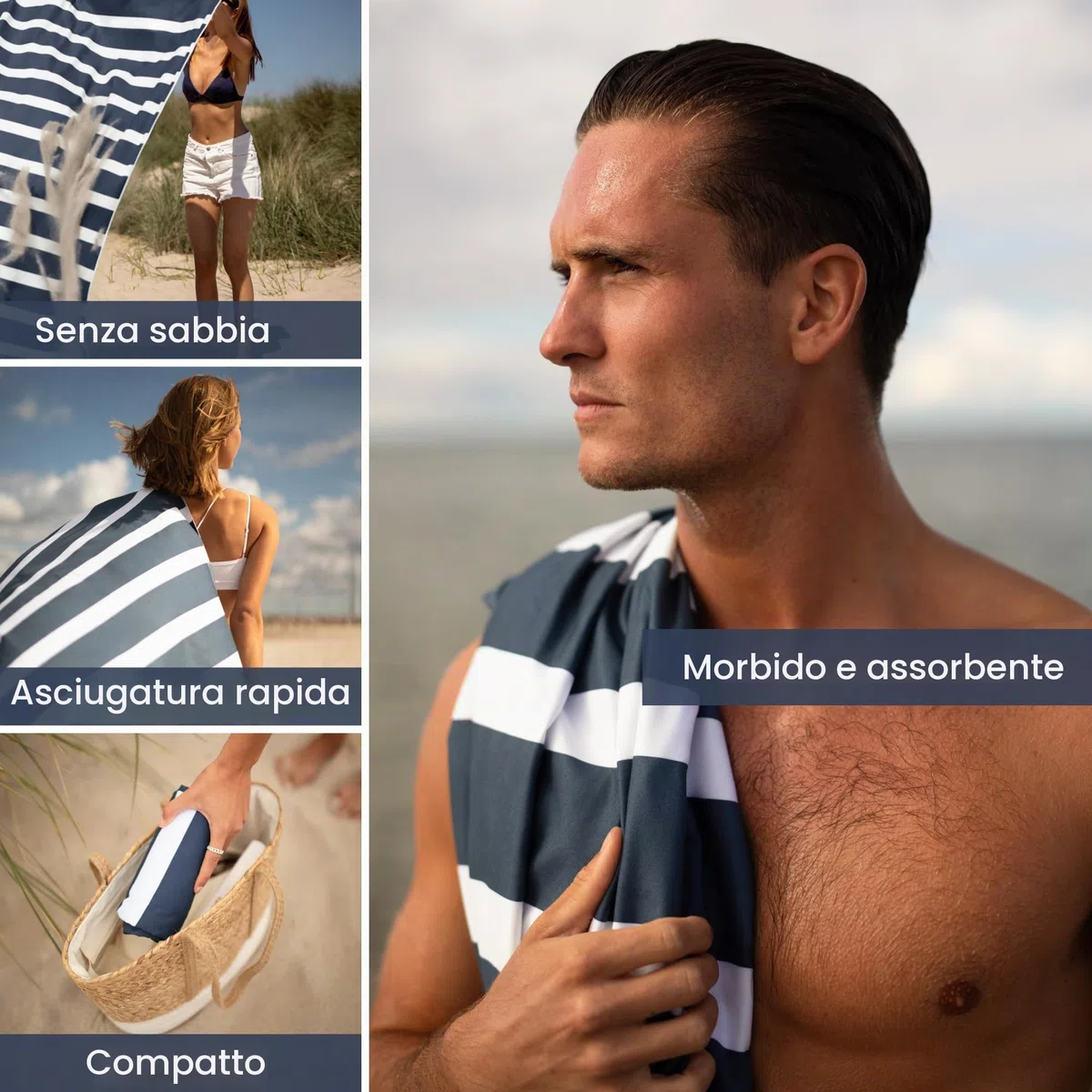 SummerSand Telo Mare in Microfibra Grande 200x100 cm - Asciugamano Mare Antisabbia e ad Asciugatura Rapida - Telo da Spiaggia XL Compatto, Perfetto per la Piscina – Deep Blue