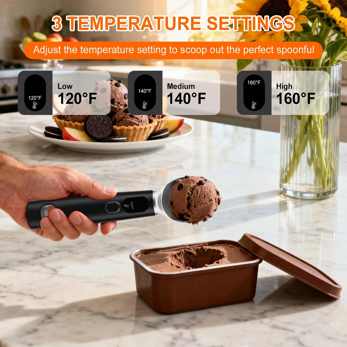 Cucchiaio elettrico regolabile del riscaldamento del gelato di temperatura a tre livelli, uso domestico/commerciale