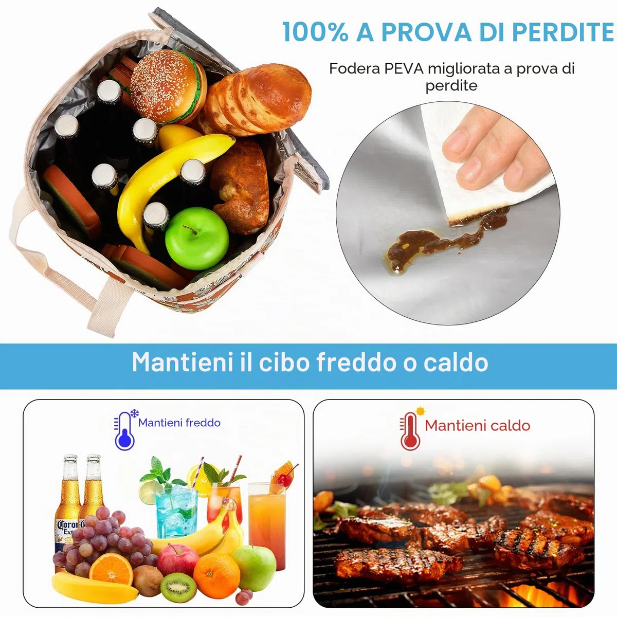 Nanxson Borsa Termica Porta Pranzo 9L/15L/29L Borsa Frigo Pranzo Floreale Lunch Box con Tracolla Regolabile per Campeggio Lavoro Scuola Viaggio (15L,A-Arancione Fiore)