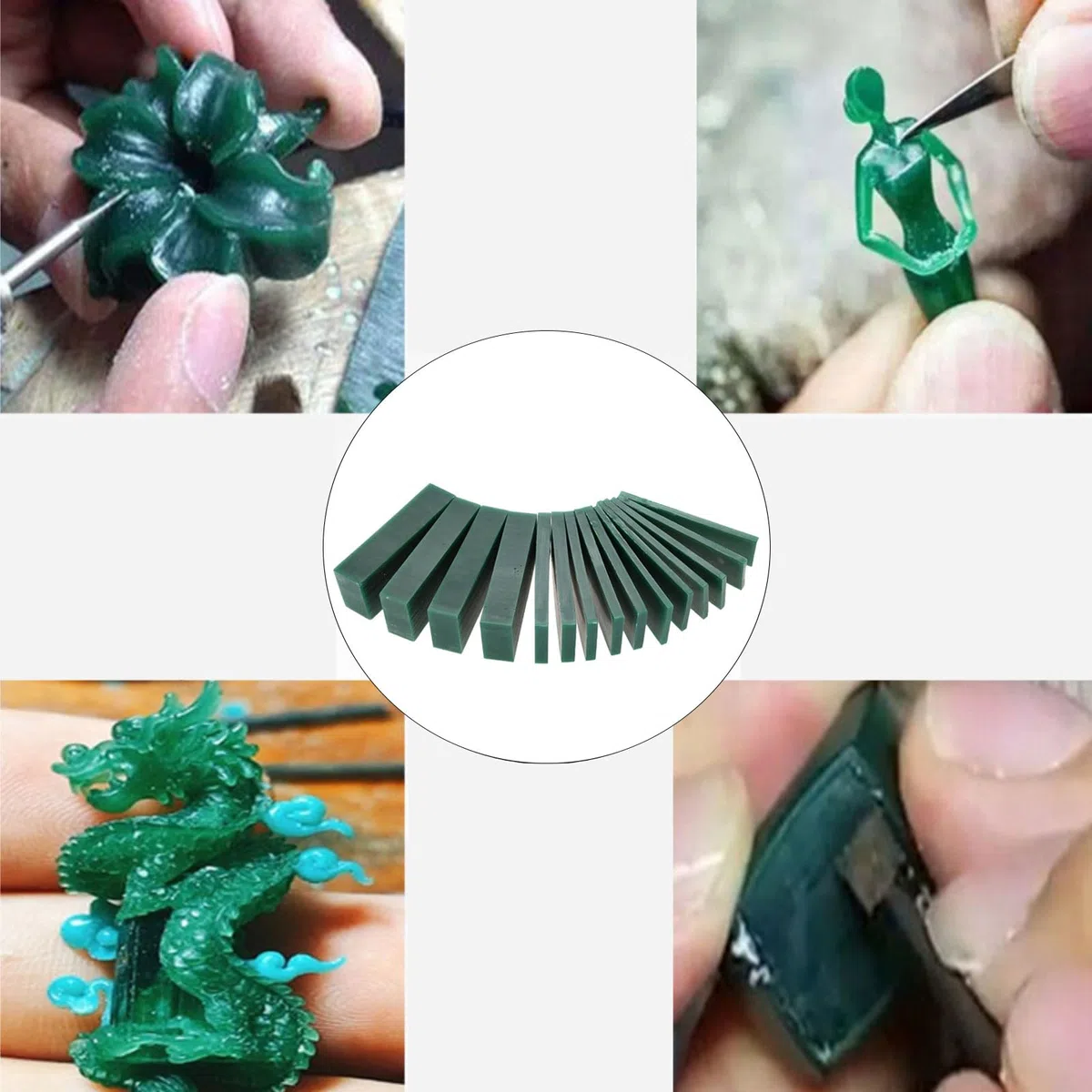 15 pezzi utensili per intaglio in cera verde, spessori 4/6/8/21/23 mm, ideali per creare modelli di anelli e gioielli strumenti professionali per la cera solida