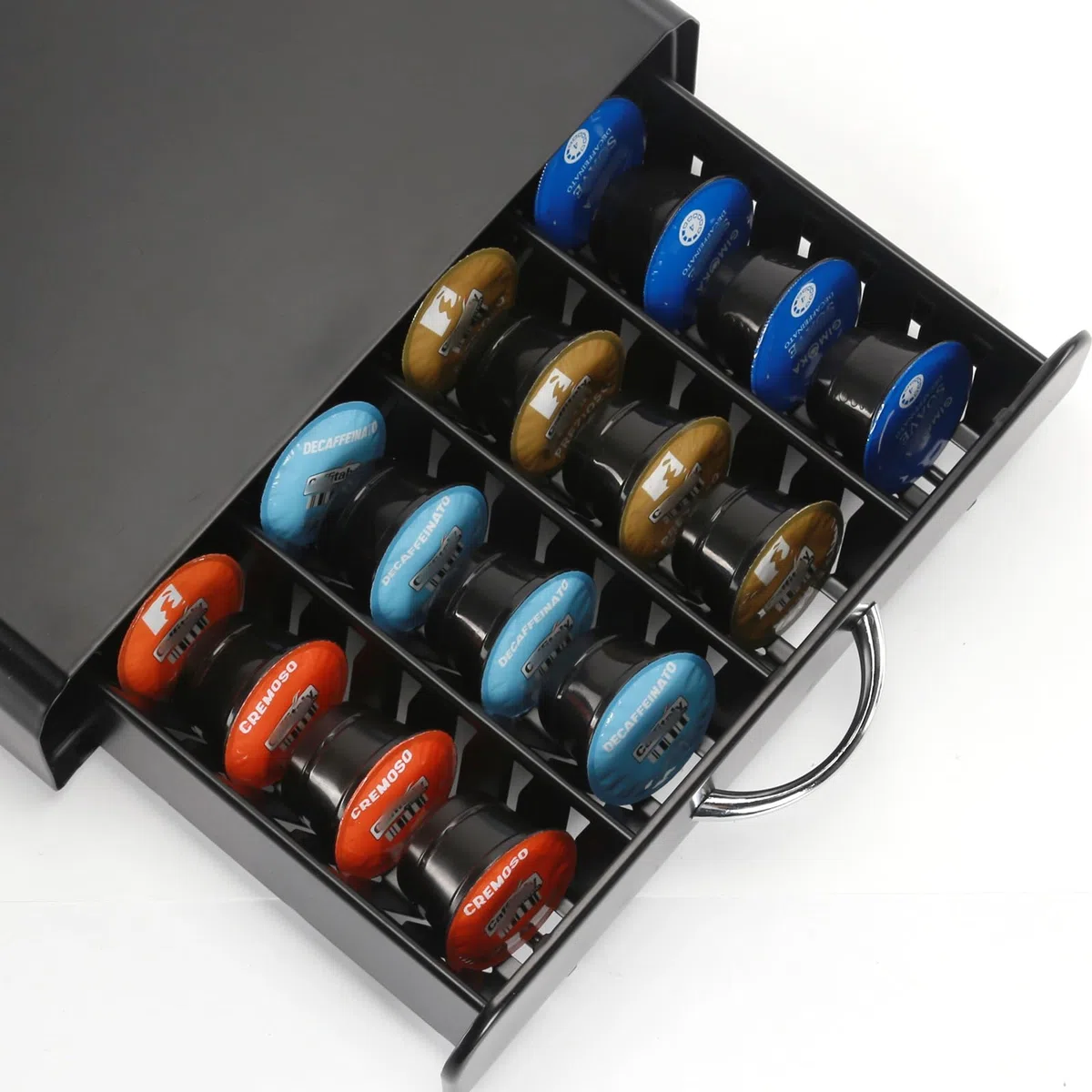 Cassetto Porta Capsule caffè,Porta Cialde per 40 Cialdes,Organizer per Capsule di Caffè,Cassetto per Capsule Supporto di Metallo,Nero.