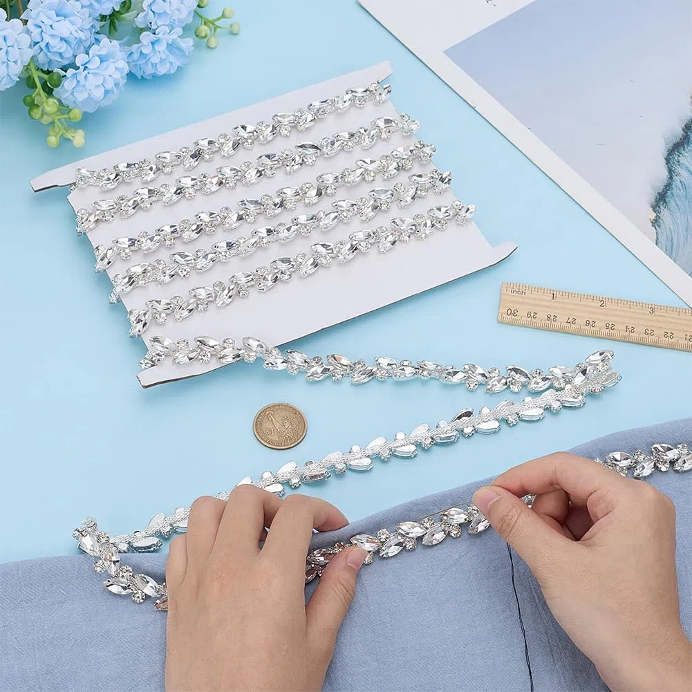 FINGERINSPIRE 3m Catena di Strass con Retro in Ferro Larghezza 14.5mm Maglie in Cristallo Trasparente con Strass Catene per Gioielli con Cristalli Occhio di Cavallo per Abbellimenti di Abiti da Sposa