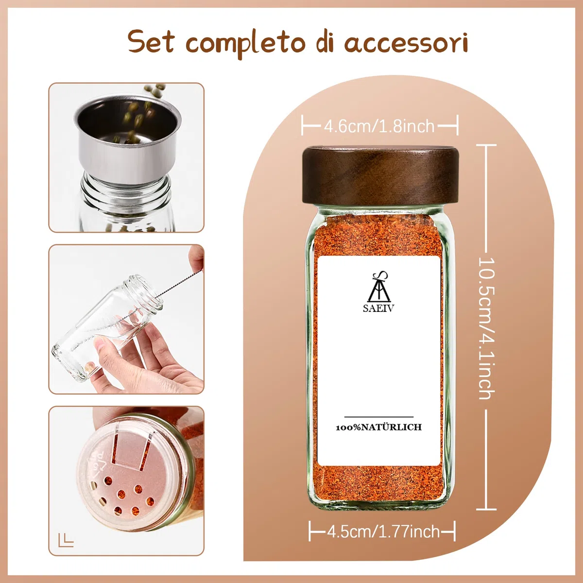 Set di barattoli per spezie, 12 pezzi, 120 ml, sigillati per spezie, portaspezie, portaspezie con coperchio in legno, per l'organizzazione della cucina…