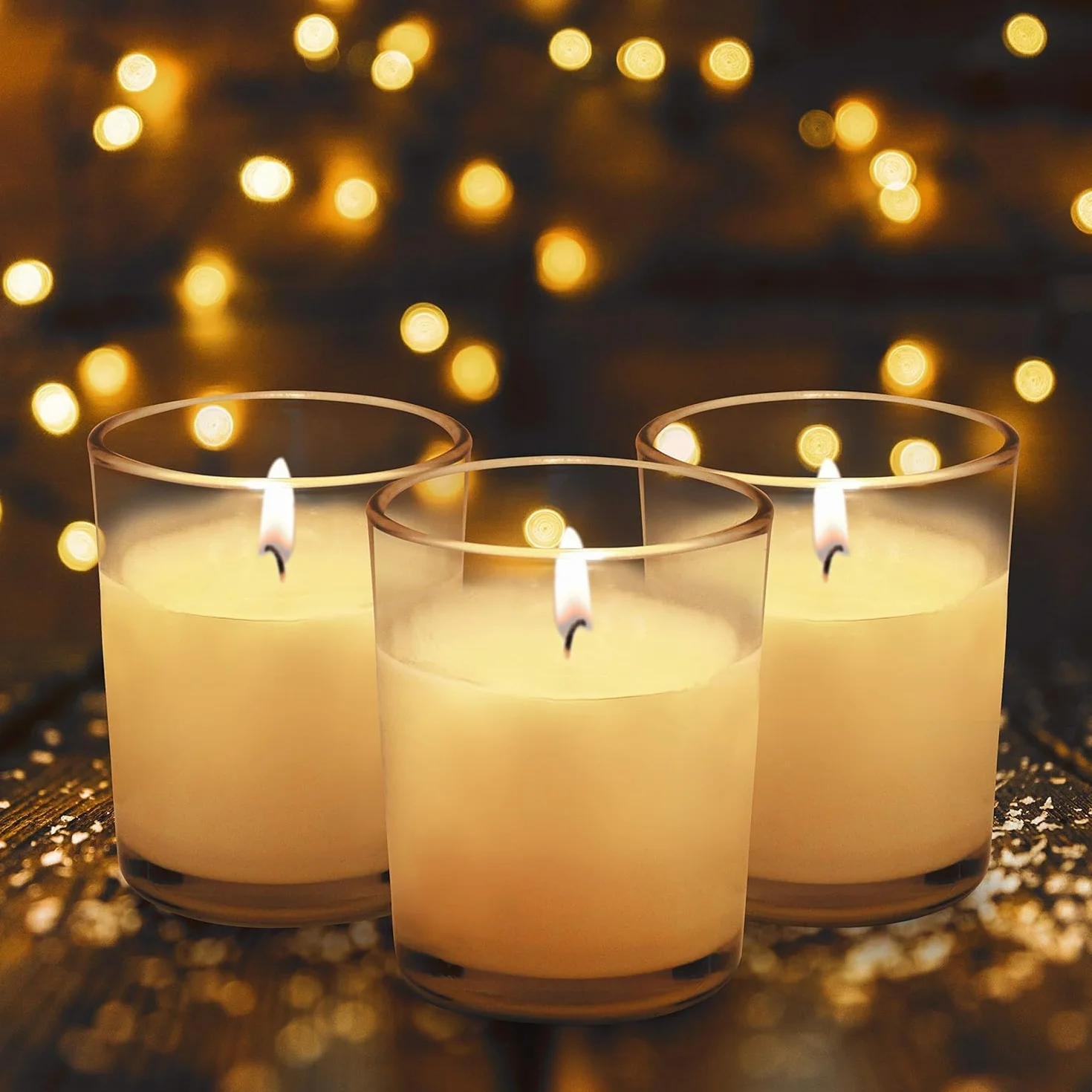 Belle Vous Porta Candele in Vetro con Candele Bianche Tea Lights (24pz) - Durata Combustione 12 Ore - Portacandele Vetro con Candele Tealight Versate a Mano - Ideali per Matrimoni, Spa e Decorazioni