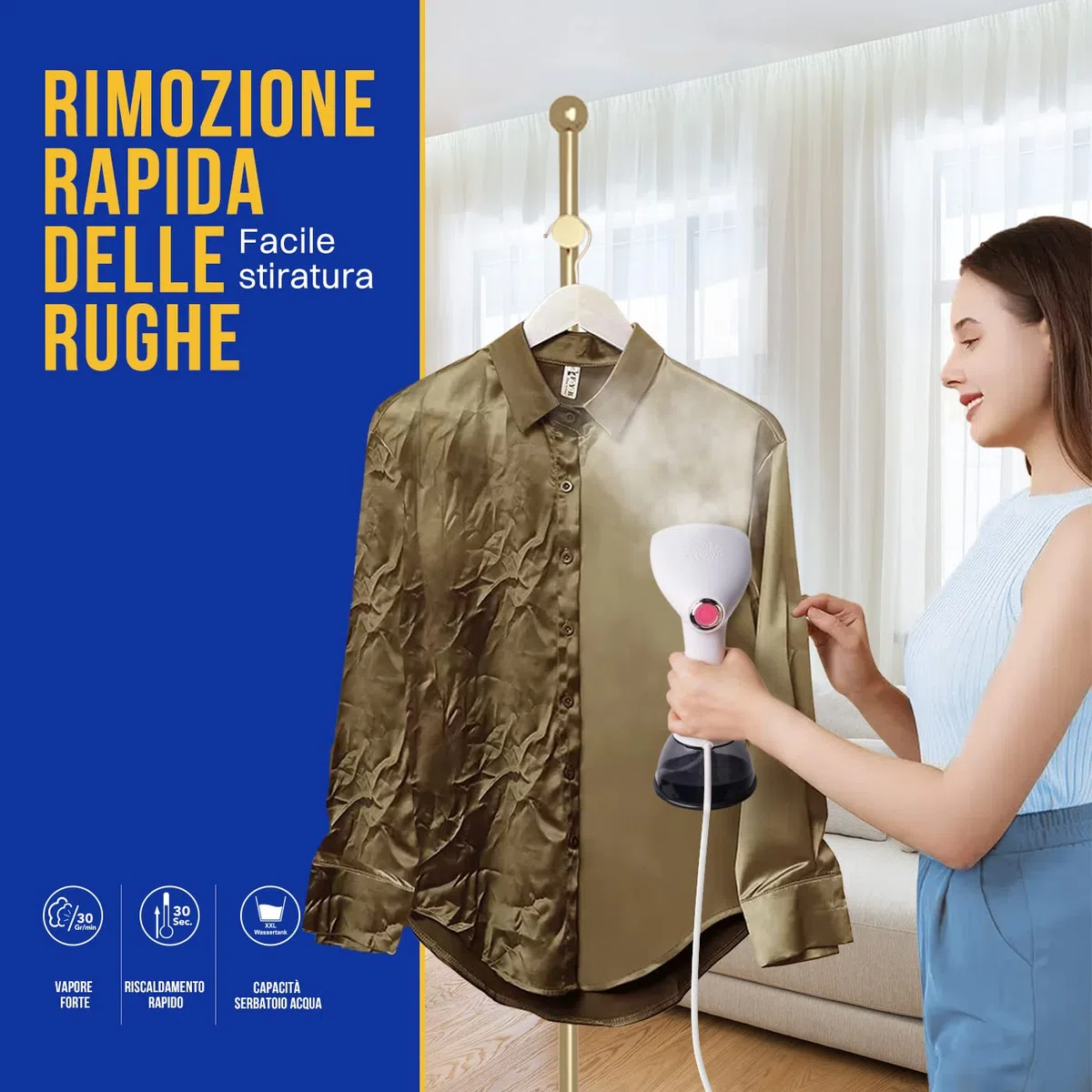Rolipo Ferro da Stiro Verticale,Stiratrice Verticale, Serbatoio Acqua 400ml, Vapore 30g/min togliere le pieghe Facile e Veloce, Lunghezza Linea 2.1m