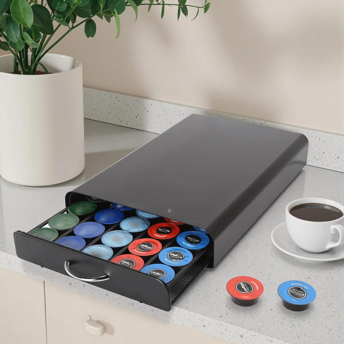 Cassetto Porta Cialde caffè,Porta Capsule per caffè Compatibile con Modo Mio,Cassetti per Cialde Supporto di Metallo,Capacità: 40 capsules - Nero