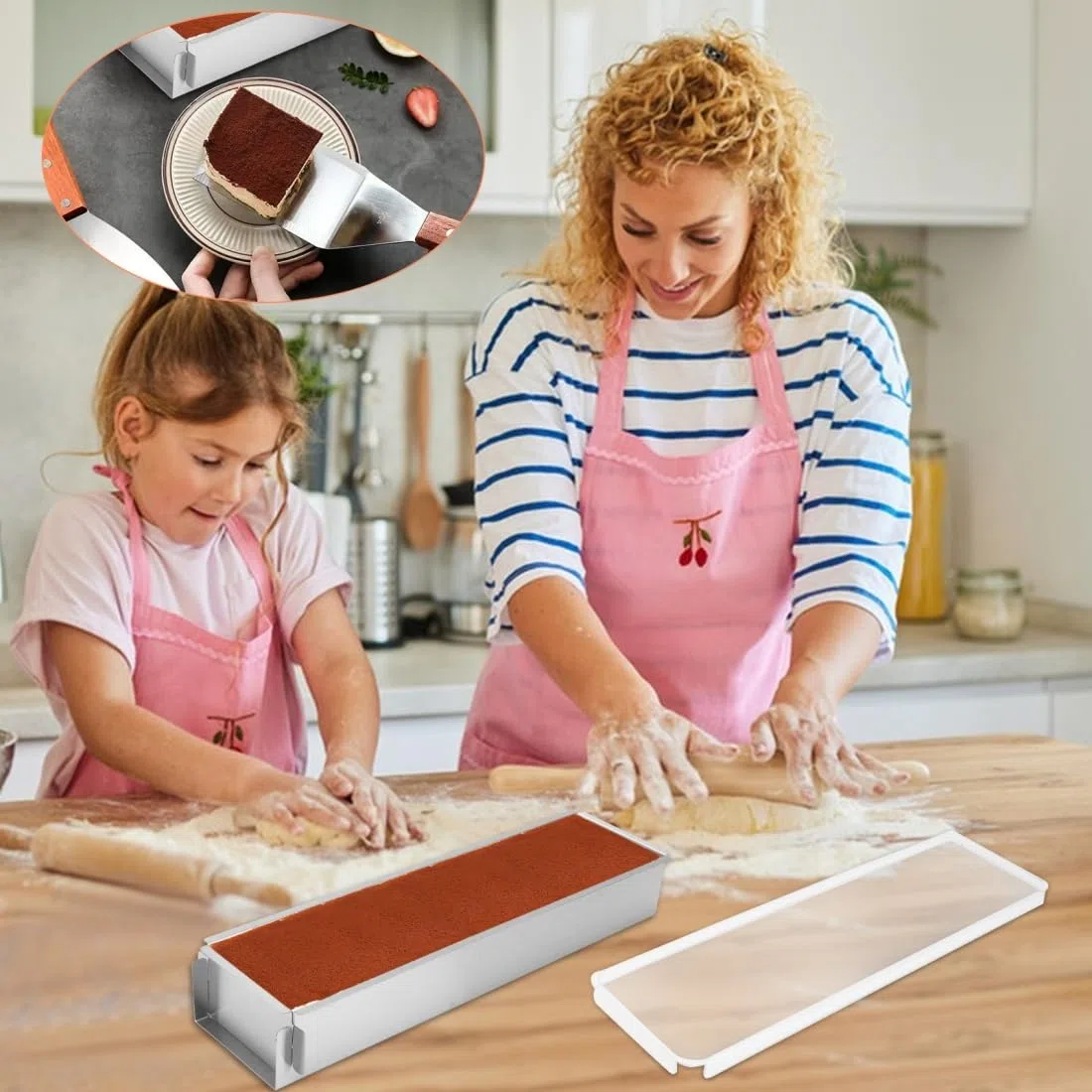 RANJIMA Teglia Rettangolare Regolabile Rettangolare con Coperchio in Acrilico, Stampo per Torte in lega di Alluminio per Preparazione di Torte Toast Pane Torte a Strati per Feste di Compleanno