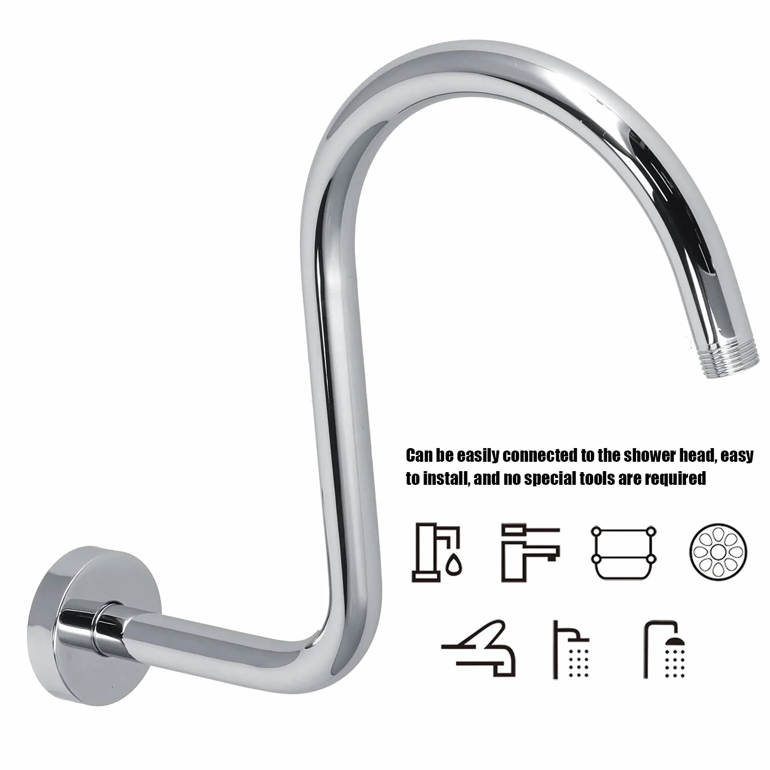 Braccio Doccia, Moderno Design a Forma di S in Acciaio Inossidabile, Estensione per Soffione Doccia LA3, per Bagno Casa Hotel