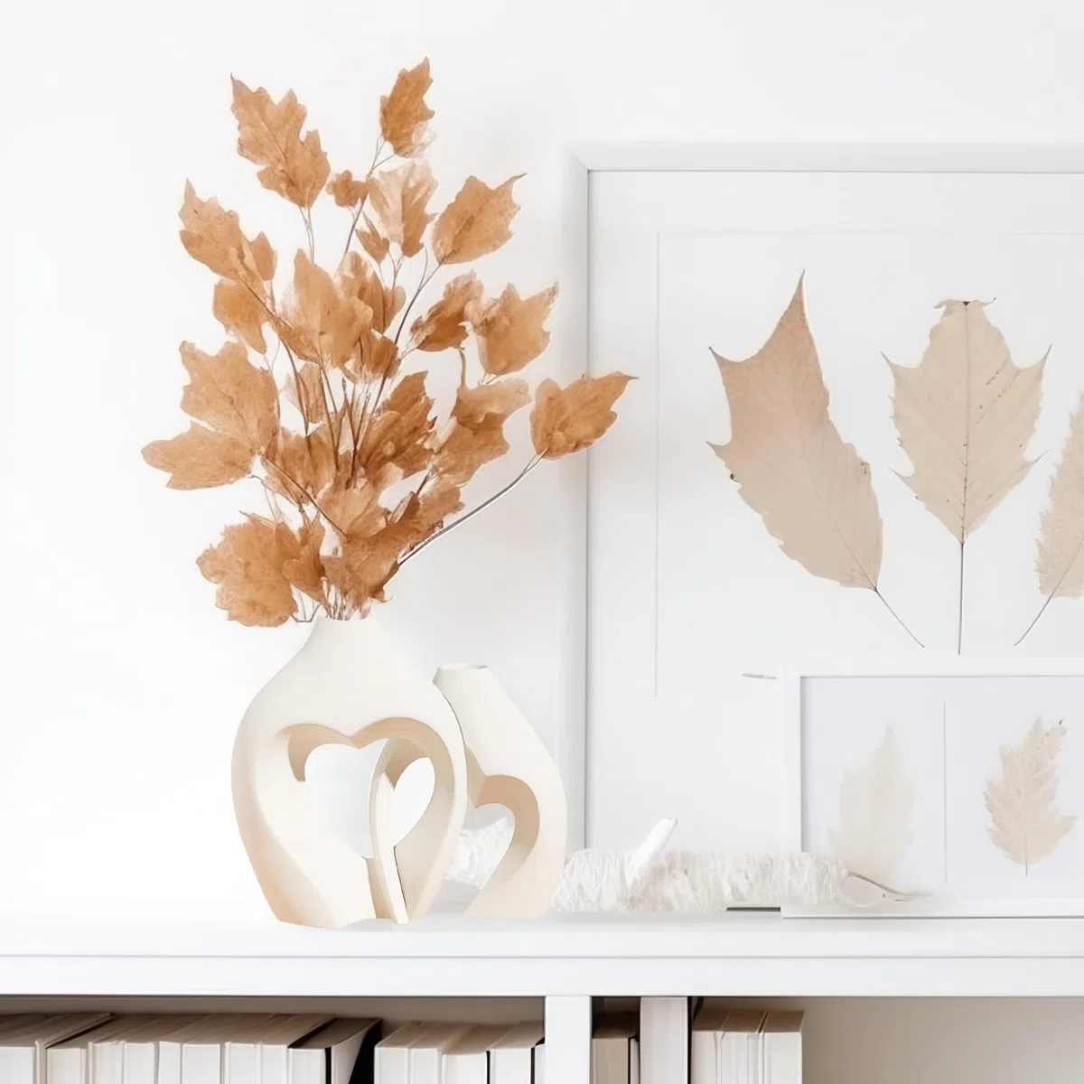 MUJUZE Set di 2 vasi moderni in ceramica beige opaco e bianco opaco, decorazione per soggiorno, camera da letto, vaso per erba della pampa, decorazione nordica moderna