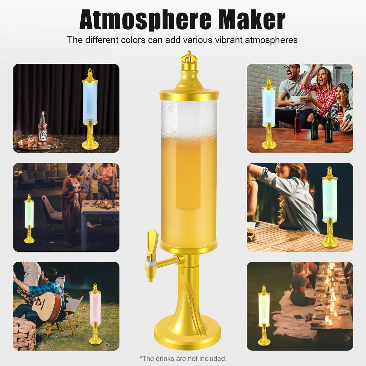 Distributore di birra a torre di birra da 3 l, con illuminazione a LED e colonna di ghiaccio, per bar e feste, trasparente e leggero, 1,15 kg