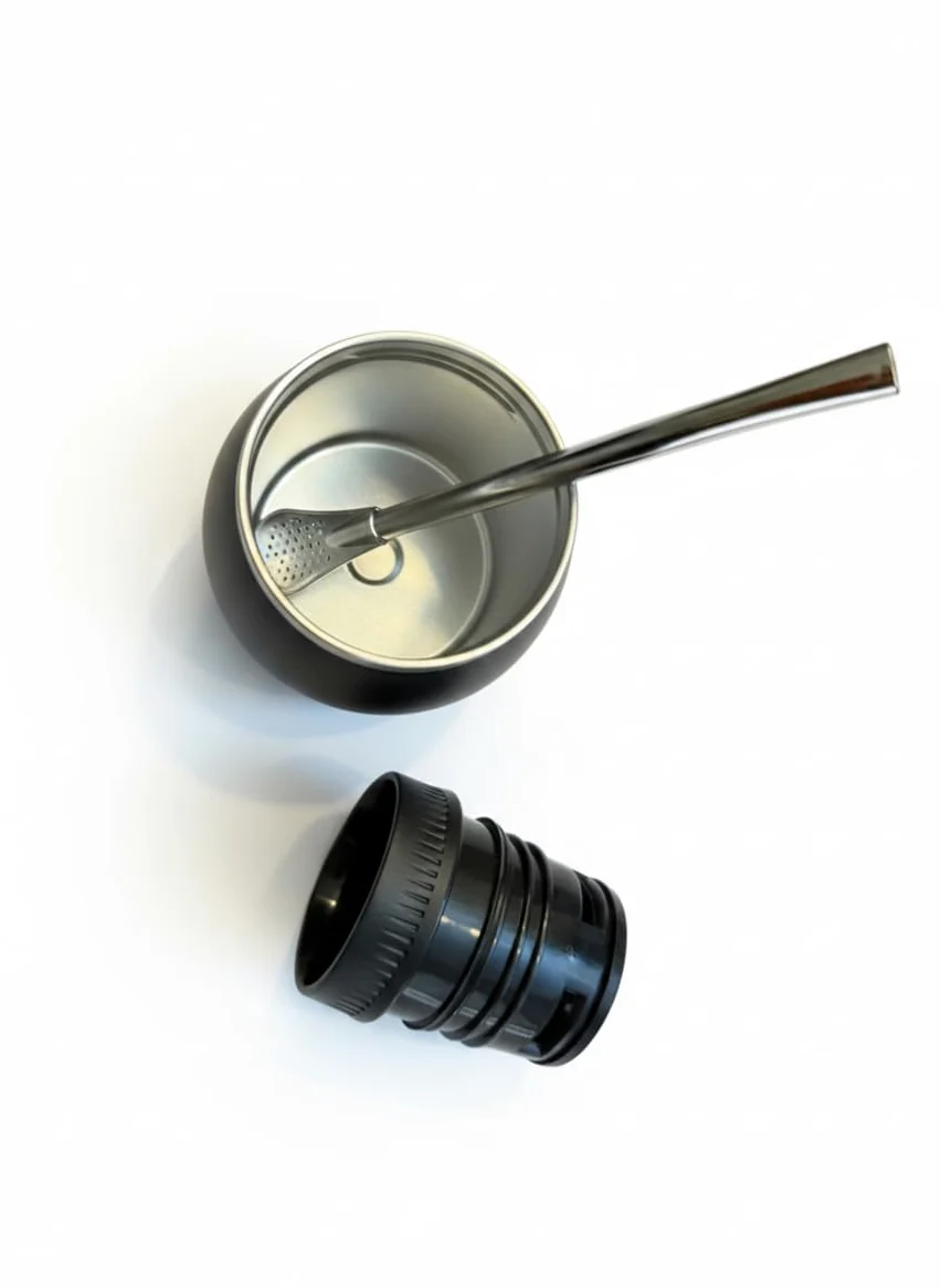 Thermo per Mate Argentino 1,3L in Acciaio Inox con Tappo che Diventa Mate e Bombilla Integrata – Borraccia Termica Grande 1300ml Doppia Parete, Senza BPA, Mantiene Caldo e Freddo (Nero)