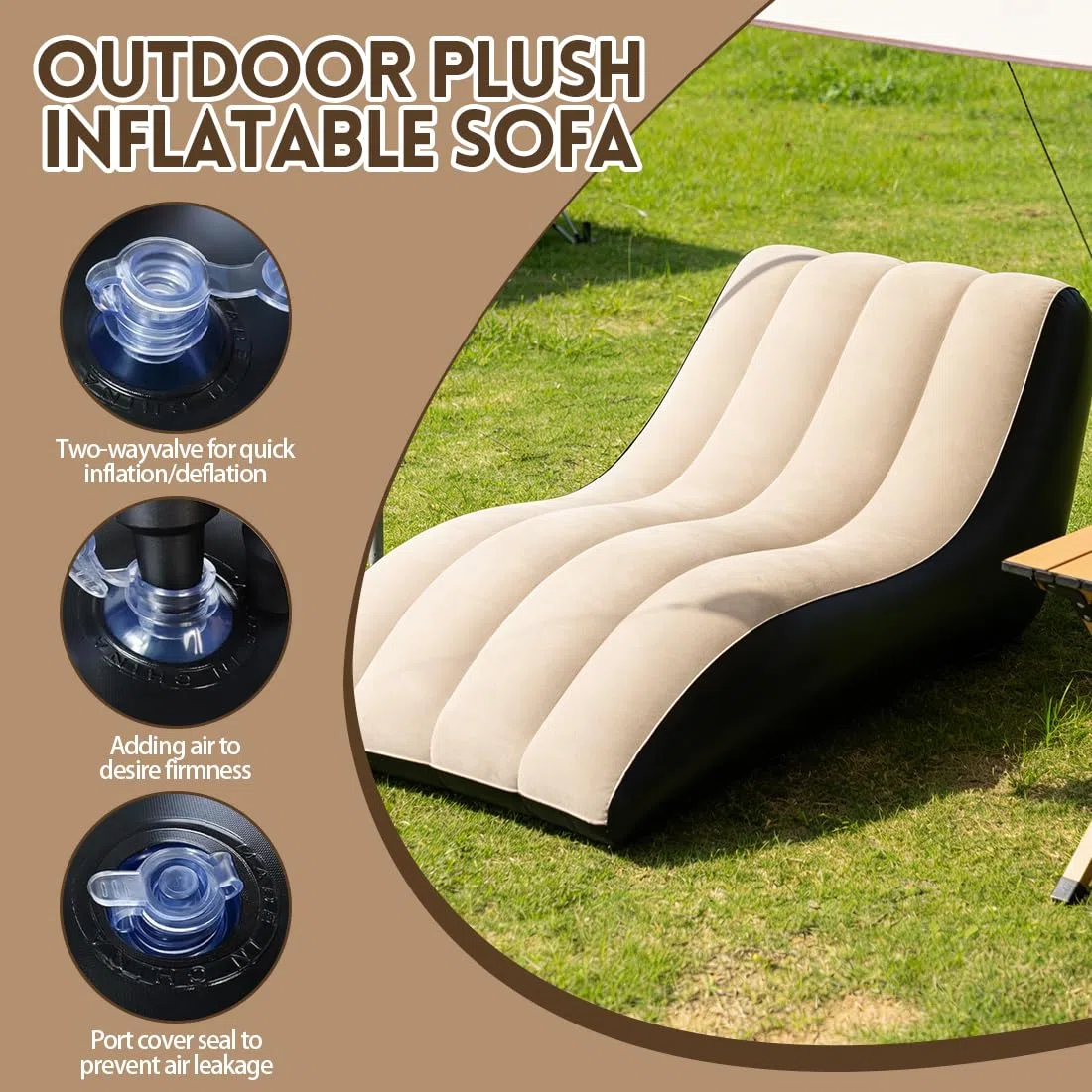 LOMUG Divano gonfiabile, 155 x 86 x 67 cm, per esterni, campeggio, impermeabile, gonfiabile, portatile, con pompa ad aria, per interni ed esterni, campeggio, spiaggia, parco