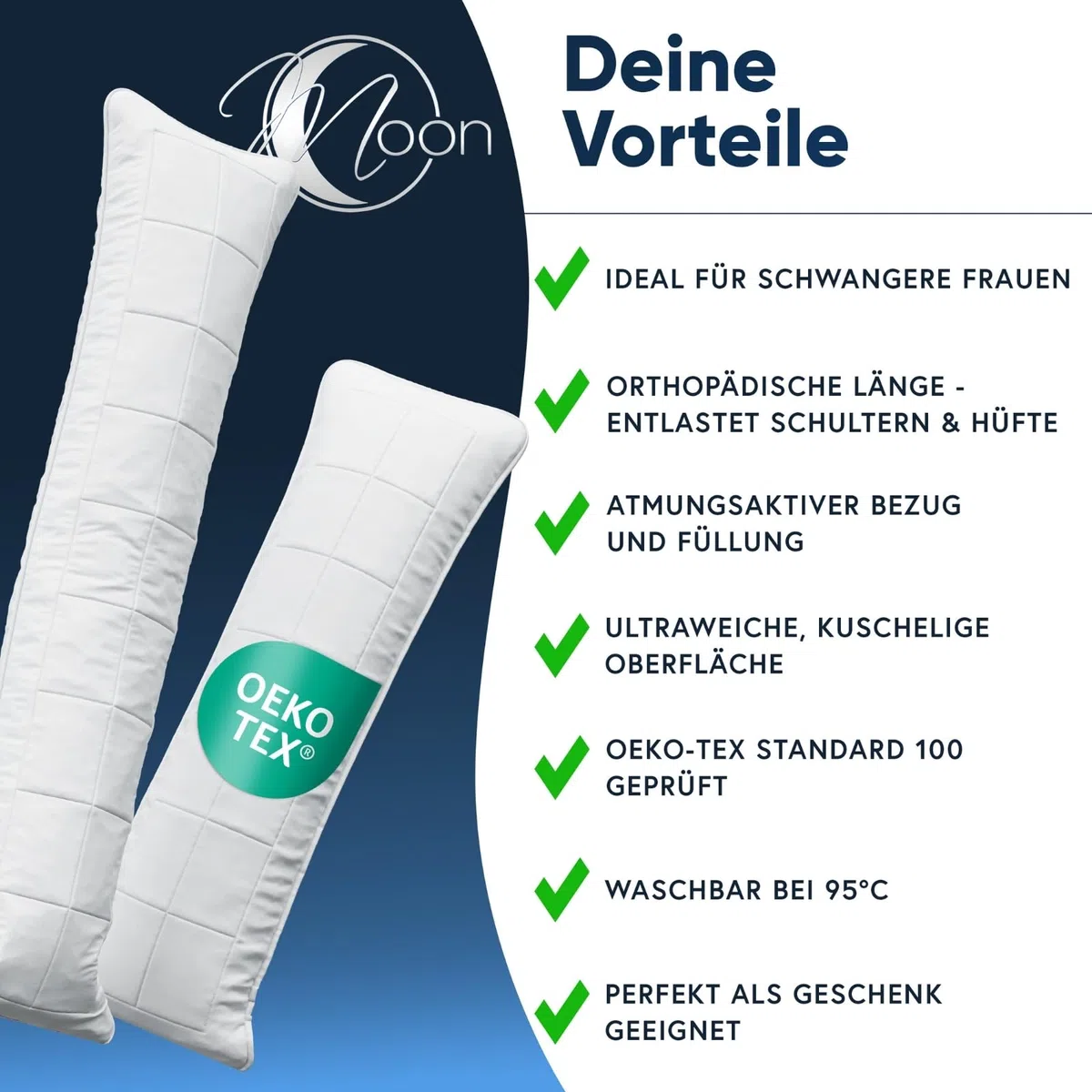 Moon Classic 564380 - Cuscino per dormire, 40 x 200 cm, 100% poliestere