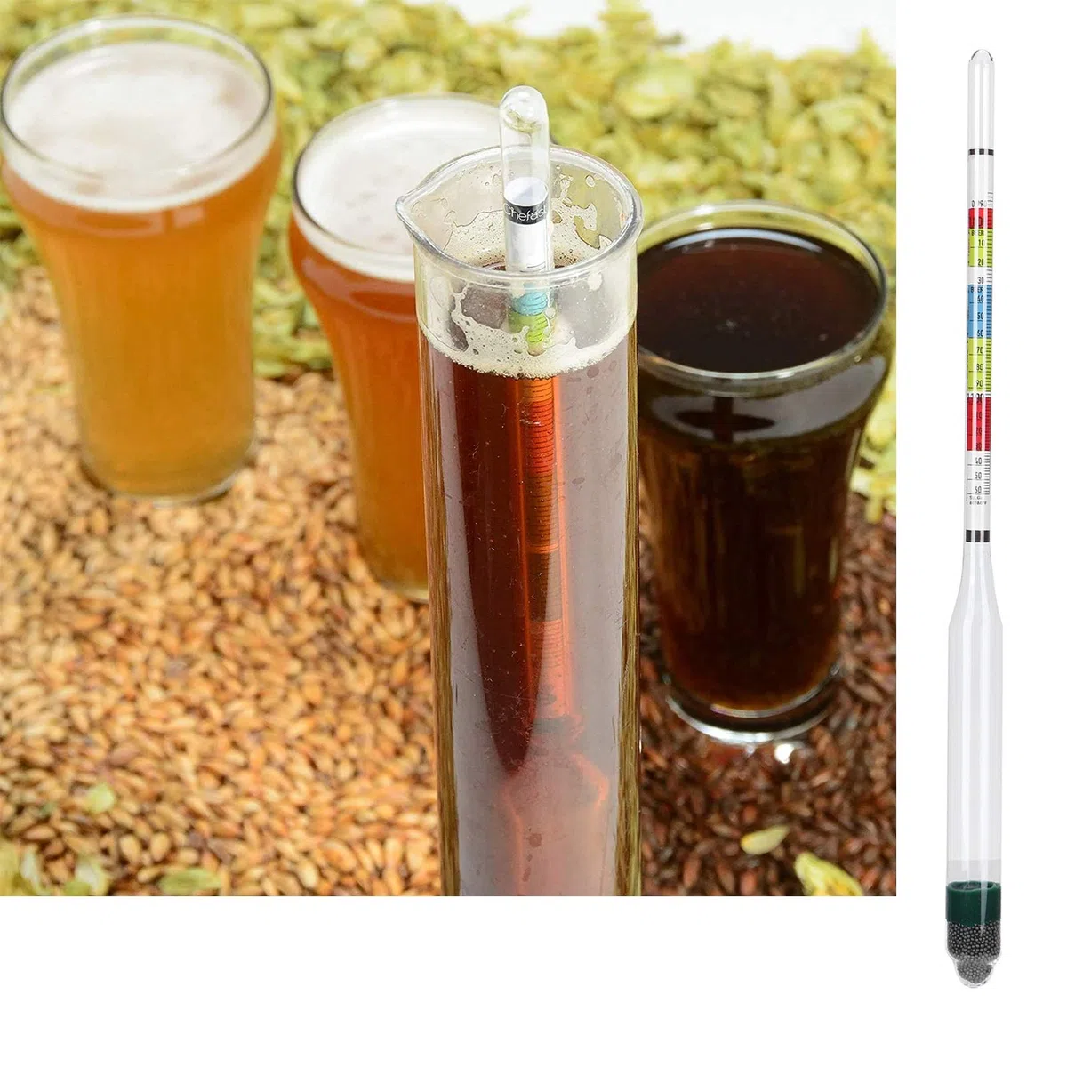 Densimetro, con Zucchero Etanolo Densità Tripla Scala Gravità Specifica ABV Tester Strumento di Misurazione della Birra per Birra Fatta in Casa Birra Vino Idromele e Kombucha