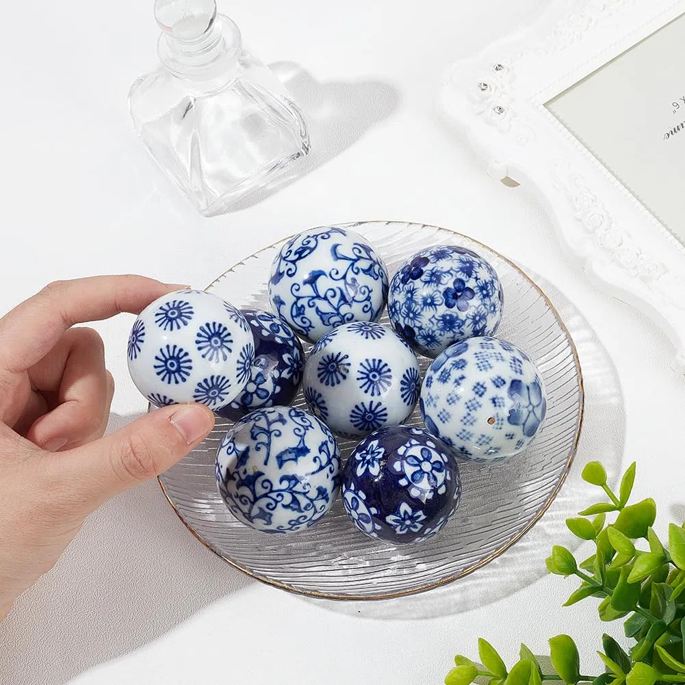 OLYCRAFT 8 pz Sfere di Porcellana Blu e Bianche Perline di Porcellana Fatte A Mano Sfera Decorativa in Porcellana da 4cm Foro da 1mm Sfere in Ceramica Galleggianti per Centrotavola Ciotole Vasi