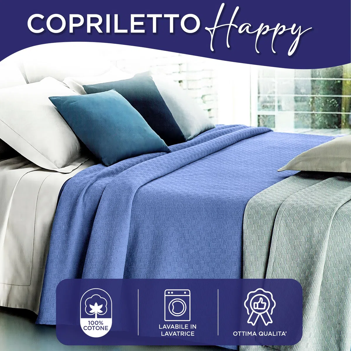 Copriletto una piazza e mezza in Cotone Piquet Leggero 220x260 cm un posto e mezzo - Primaverile Estivo Traspirante, Coperta Letto Fresca e Morbida, Design Elegante per Camera da Letto