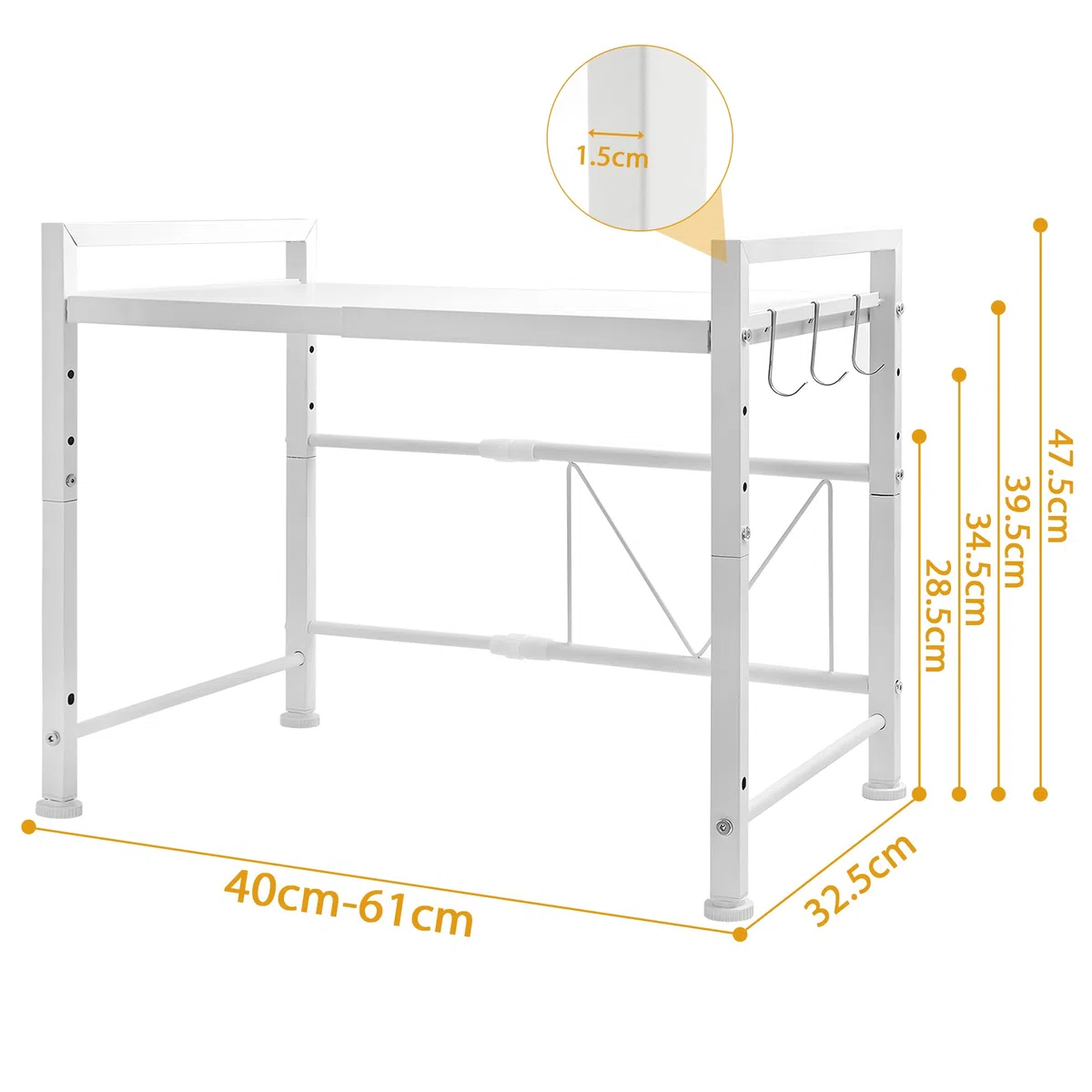OUUTMEE Scaffale per microonde, supporto per microonde, materiale in acciaio al carbonio, supporto per microonde, piano cucina, stabile e forte, bianco, 2 livelli