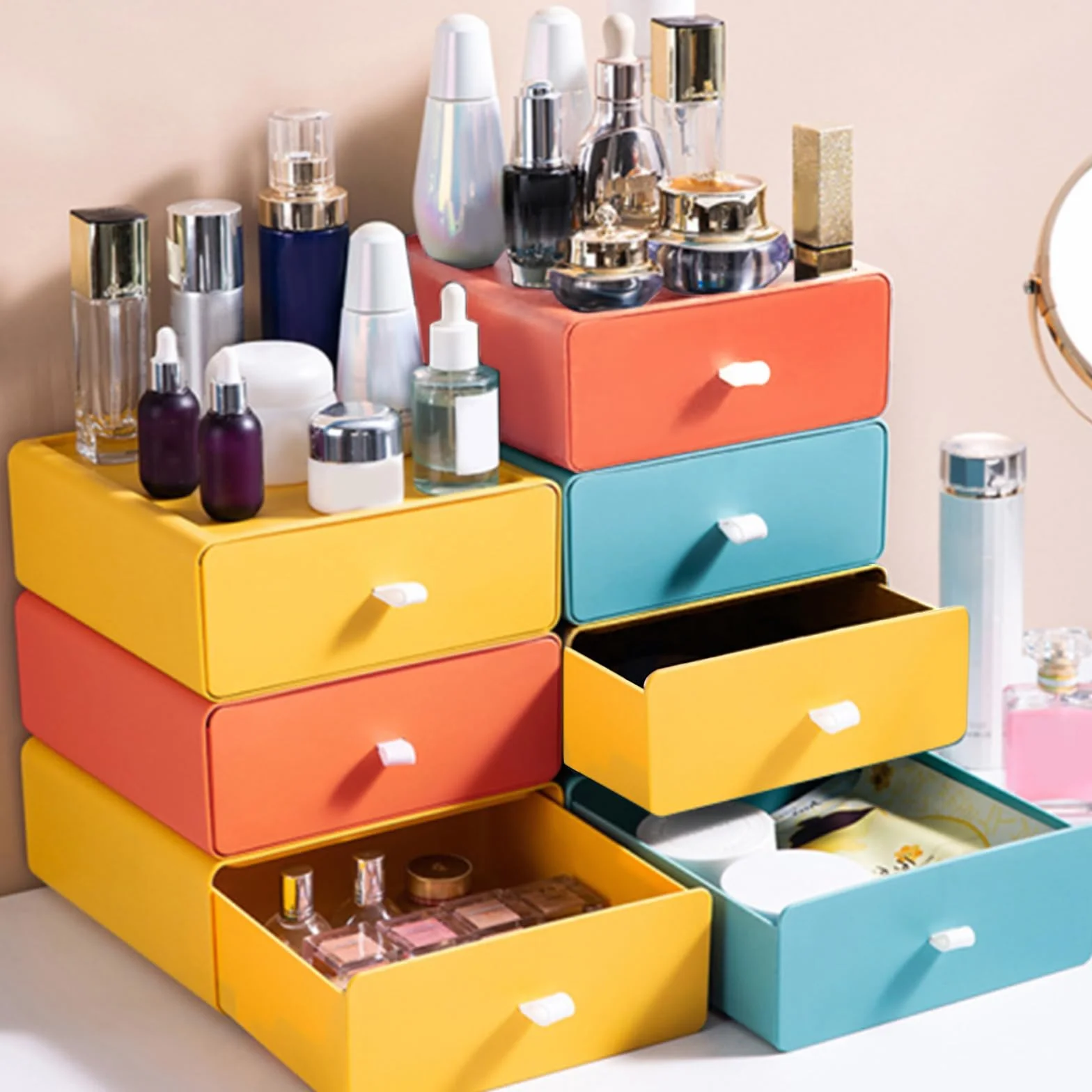 RETON 6 Cassetti Plastica Impilabili, Grande Capacità Cassettiera, Scatole Plastica Organizer da Scrivania, Cassettiere per Camera, Dormitorio, Ufficio, Bagno (3 Colori)