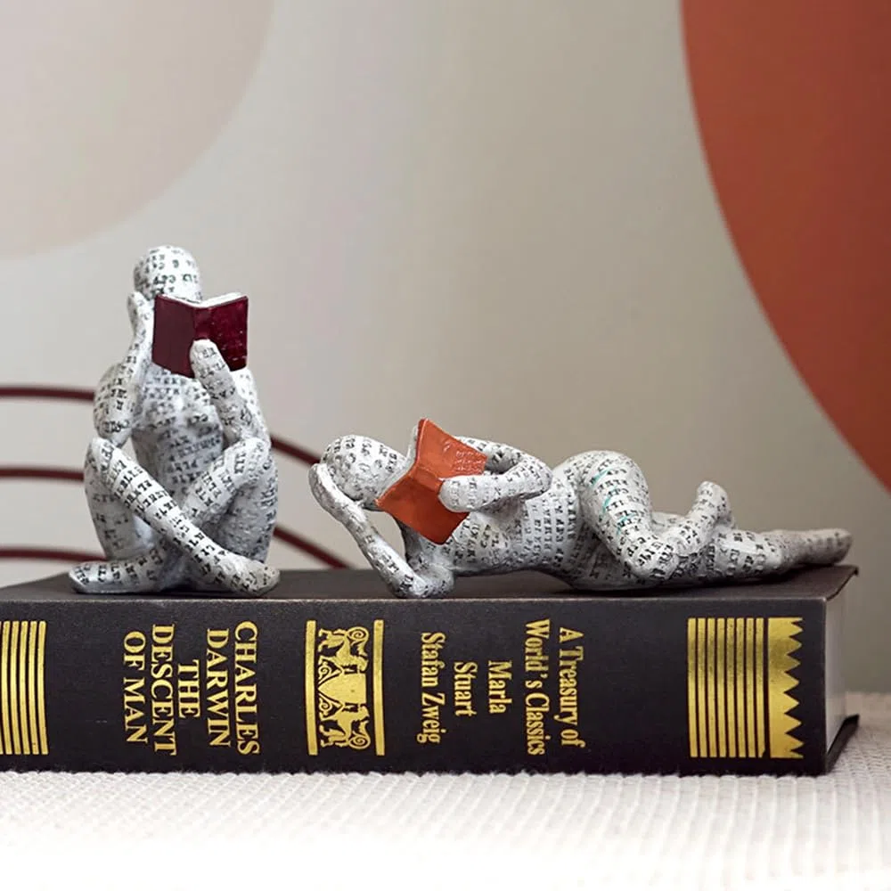 3Pcs Statua Della Figura di Lettura,Statue Decorative, Figure Decorative, Statuette Decorative Casa, Soggiorno Decorativo Moderno da Appoggiare, Scultura Astratta in Poliresina, Idea Regalo