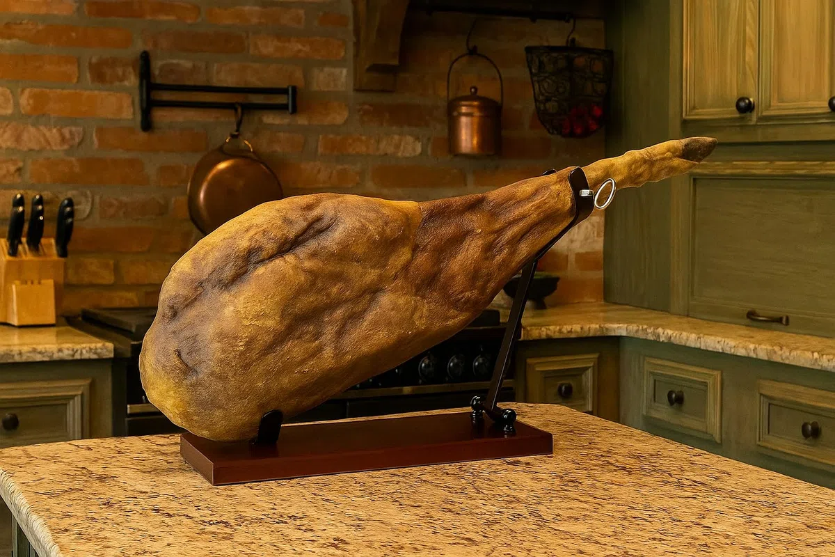FERRETERIA LEPANTO Prosciutto pieghevole Eco, supporto prosciutto per prosciutto e palette, prosciutto per uso domestico e ristoranti (set nero)