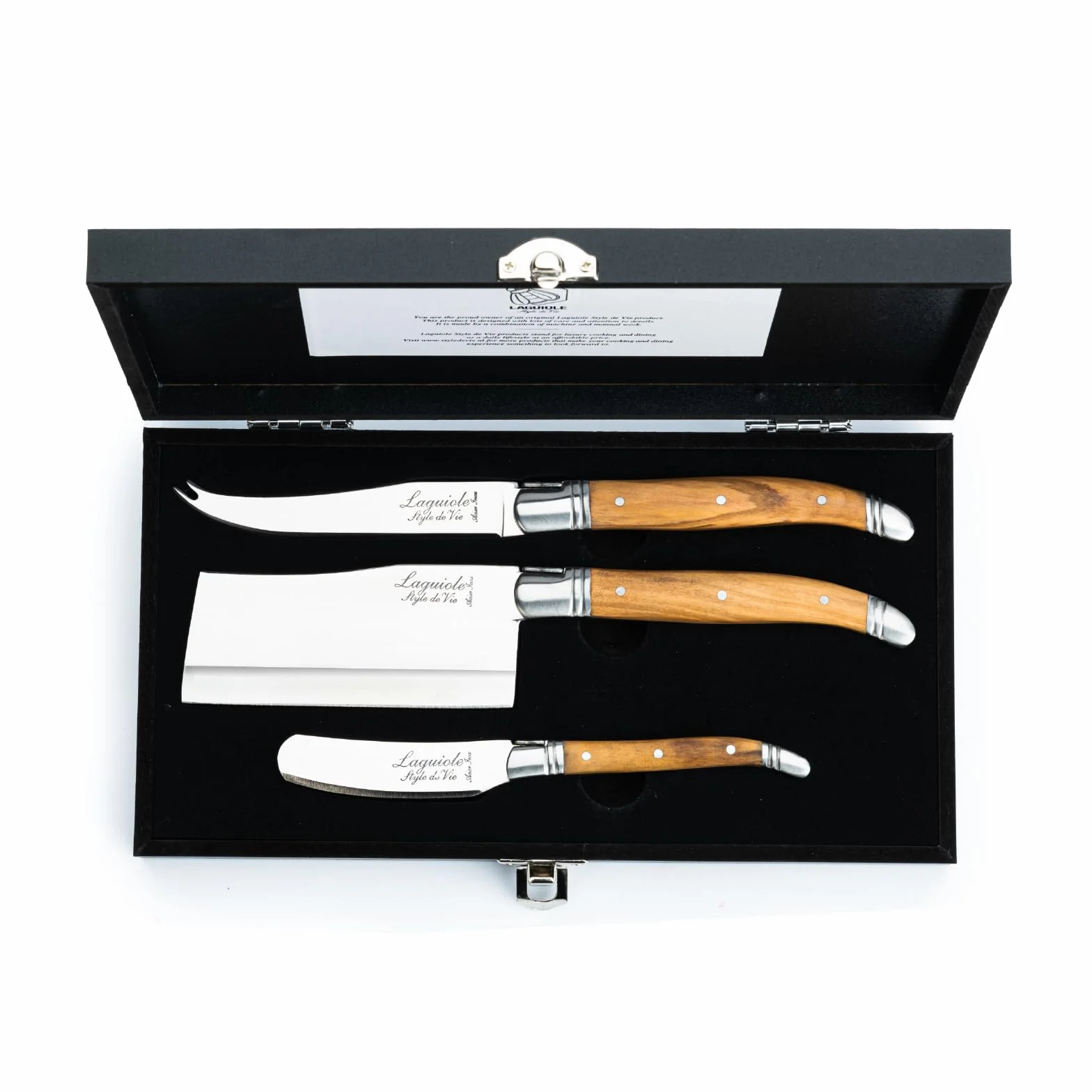 Laguiole Style de Vie Coltello da Formaggio Luxury Line, 3 Pezzi, legno d'ulivo