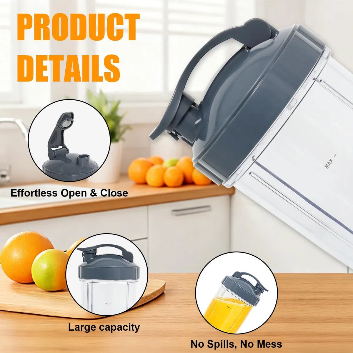 Poweka Pezzi di Ricambio Compatibile con Nutribullet 600 W / 900 W Mixer, 2 Tazze da 32oz con Coperchio Pieghevole Compatibili con Nutribullet Frullatore ad Alta Velocità