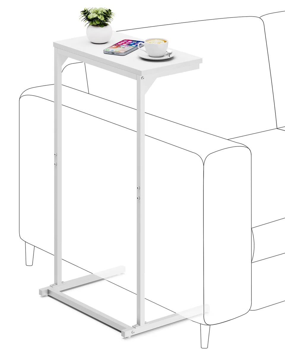 TUTOTAK Tavolino a Forma di C, Tavolo Piccolo da Finestra, Tavolo da Divano/Salotto Alto 73 cm, per Soggiorno, Camera da Letto, Bianco TB01BW071EU