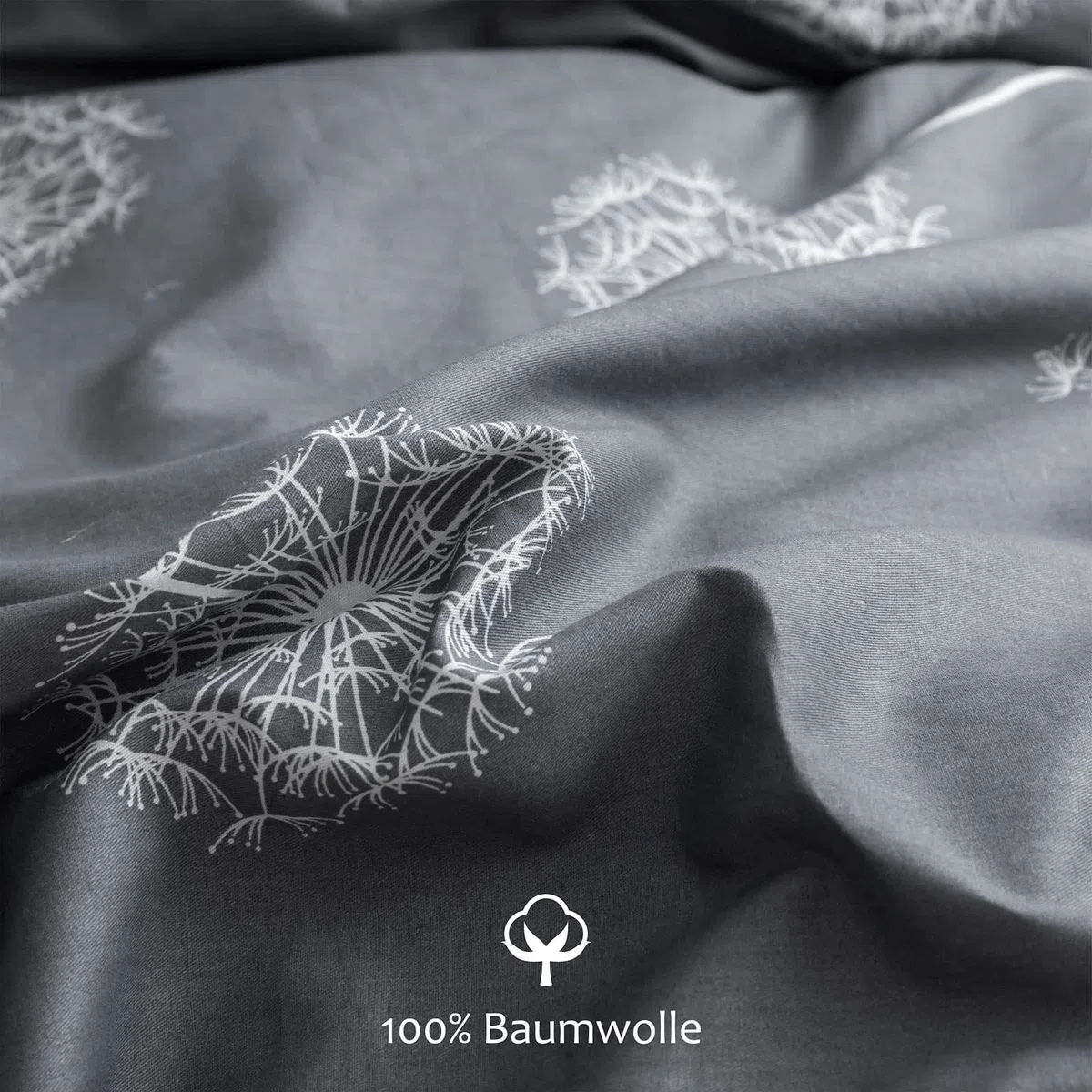 KEAYOO Biancheria da letto 155 x 220 cm, in cotone, per l'inverno fino all'estate, colore grigio, bianco, con motivo a leone, 100% cotone, Soft Touch con chiusura lampo, set da 2 pezzi