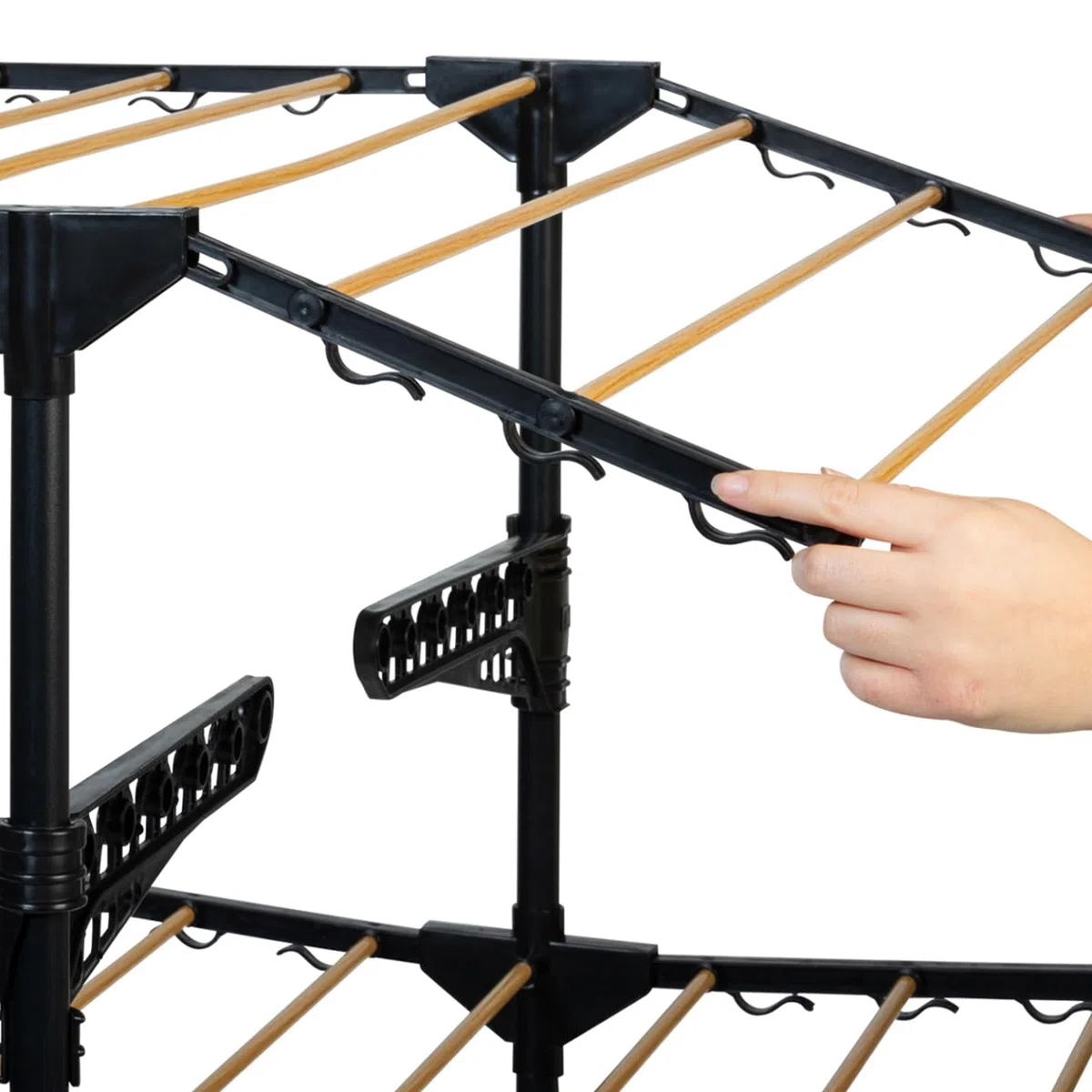IDMarket - Stendibiancheria in acciaio MAXIMA inox nero e legno H.145 cm