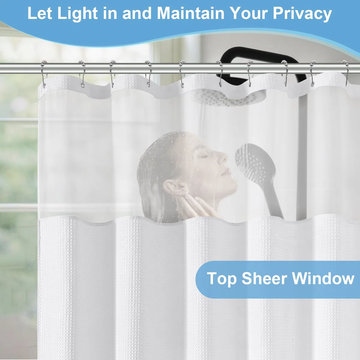Tenda da doccia a nido d'ape, per bagno, include 12 ganci in acciaio inox, tessuto strutturato, stile alberghiero, impermeabile, lavabile in lavatrice, colore bianco, 183 x 183 cm