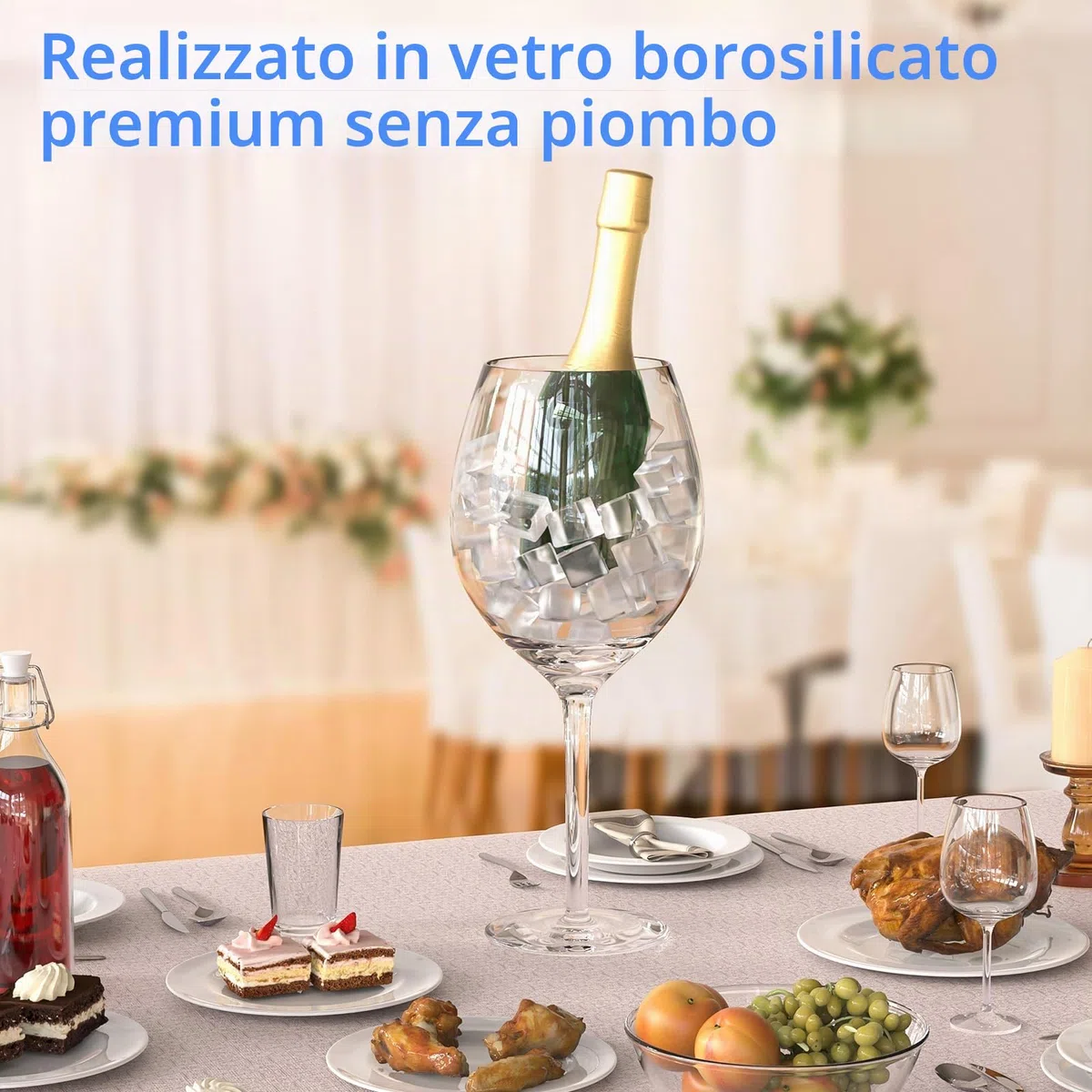 NiHome Bicchiere da vino gigante soffiato a mano da 2400 ml per celebrazioni e riunioni, 15 "alto 4.5" bocca design italiano grande capacità cristallo temware, elegante vetro senza piombo ecologico