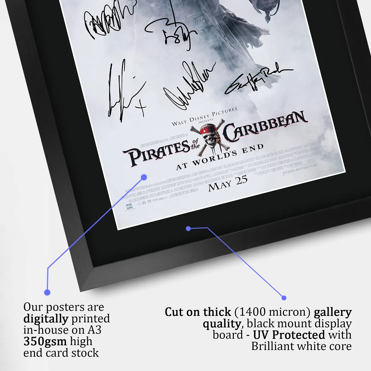 HWC Trading FR A3 Pirates of the Caribbean 3 At World's End Jonny Depp Regali Stampato Poster Firmato Autografo Immagine Per Film Memorabilia Tifosi - A3 Framed