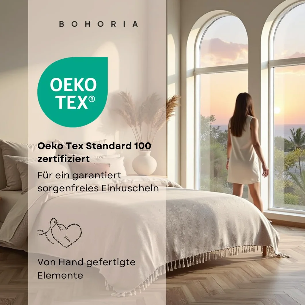 BOHORIA® Copriletto XXL in tulum | 100% cotone | Oeko-Tex® | copriletto double-face con motivo | extra grande 200 x 230 cm (200 x 230 cm, Seppia